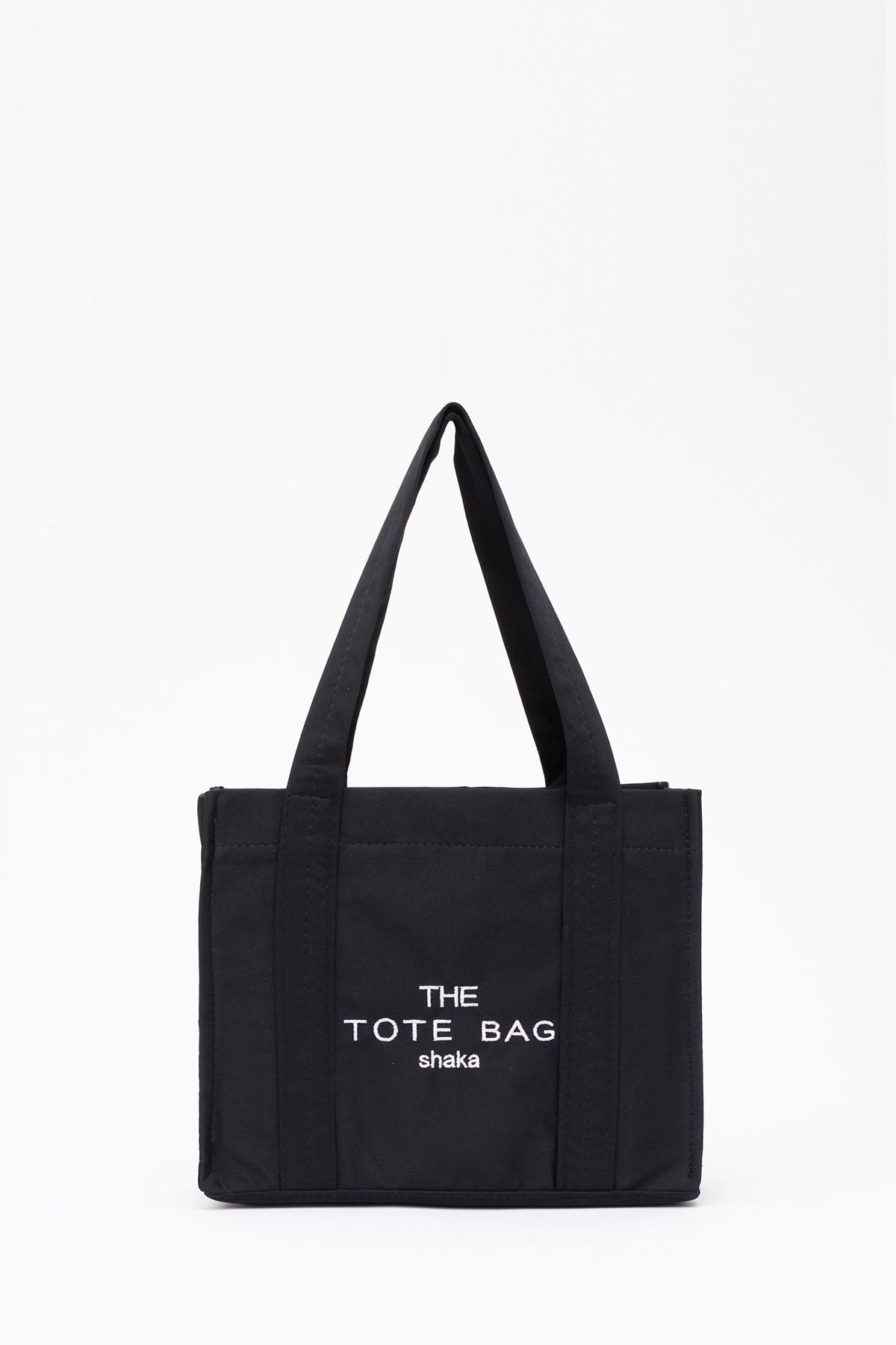 SHAKA Siyah U45 Çıt Çıt Kapatmalı The Tote Bag Işlemeli Kanvas Kumaş Günlük Kadın Kol Ve Omuz Çantası 25x3