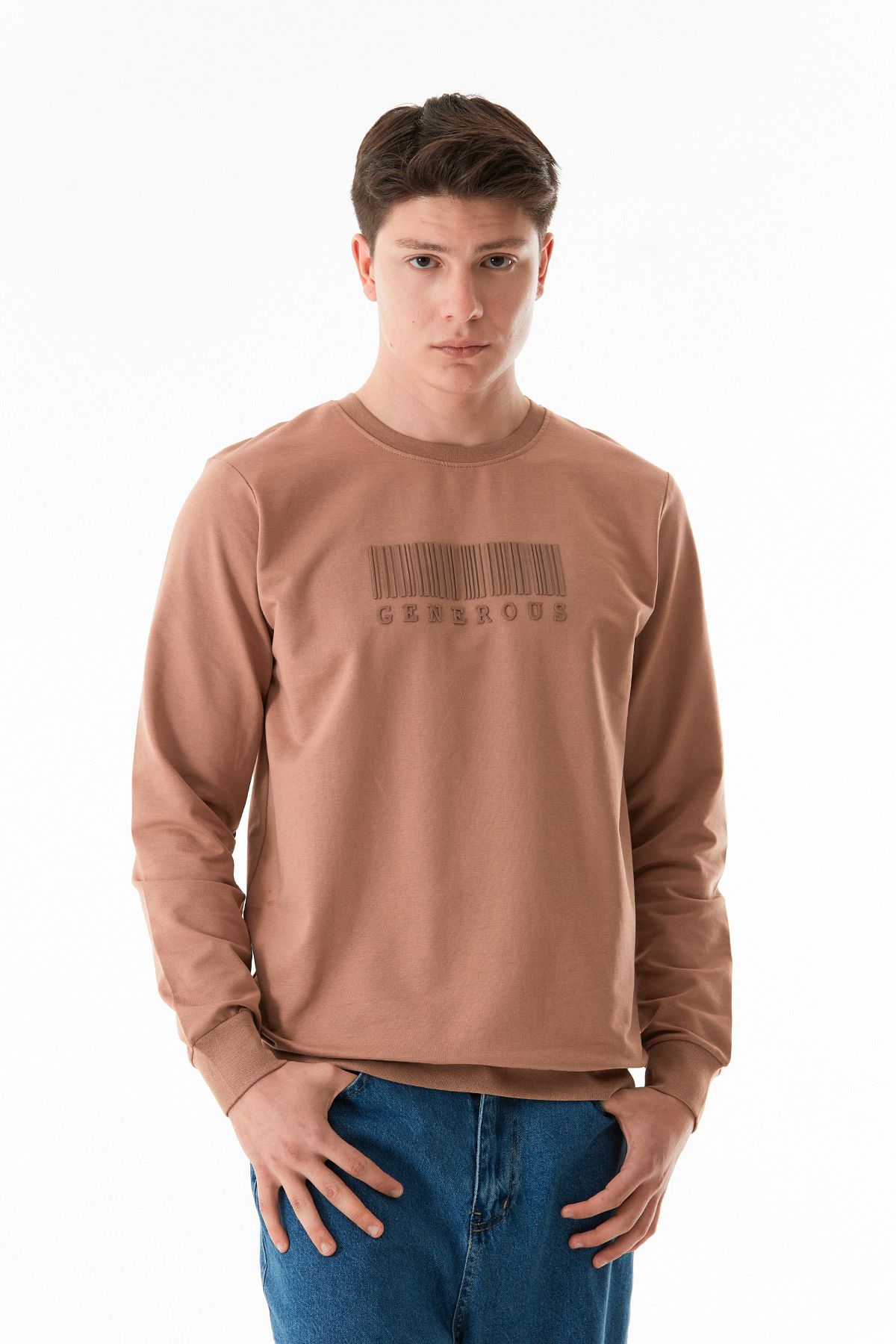 Fulla Moda-Text Embossed Crew Neck Sweatshirt 3