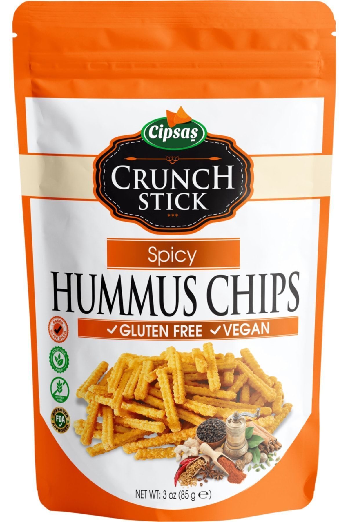 Cipsaş Crunch Stick Spicy Aromalı Vegan Glütensiz Zeytinyağlı Fırınlanmış Nohut Cipsi (hummus)