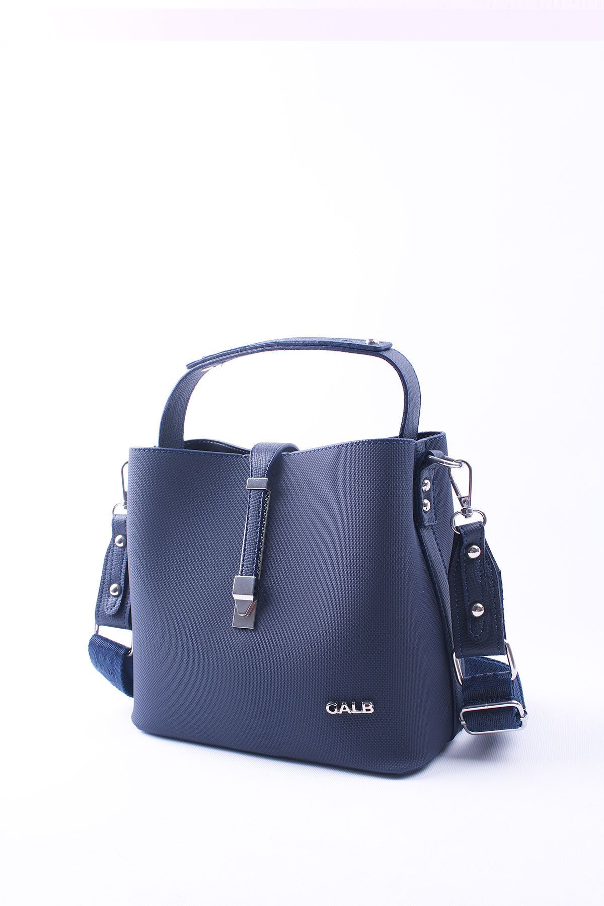 GALB LEATHER-Geantă de umăr pentru femei de culoare albastru bleumarin sezon nou 4 compartimente curea lată reglabilă 22x20 cm AKL2055 5