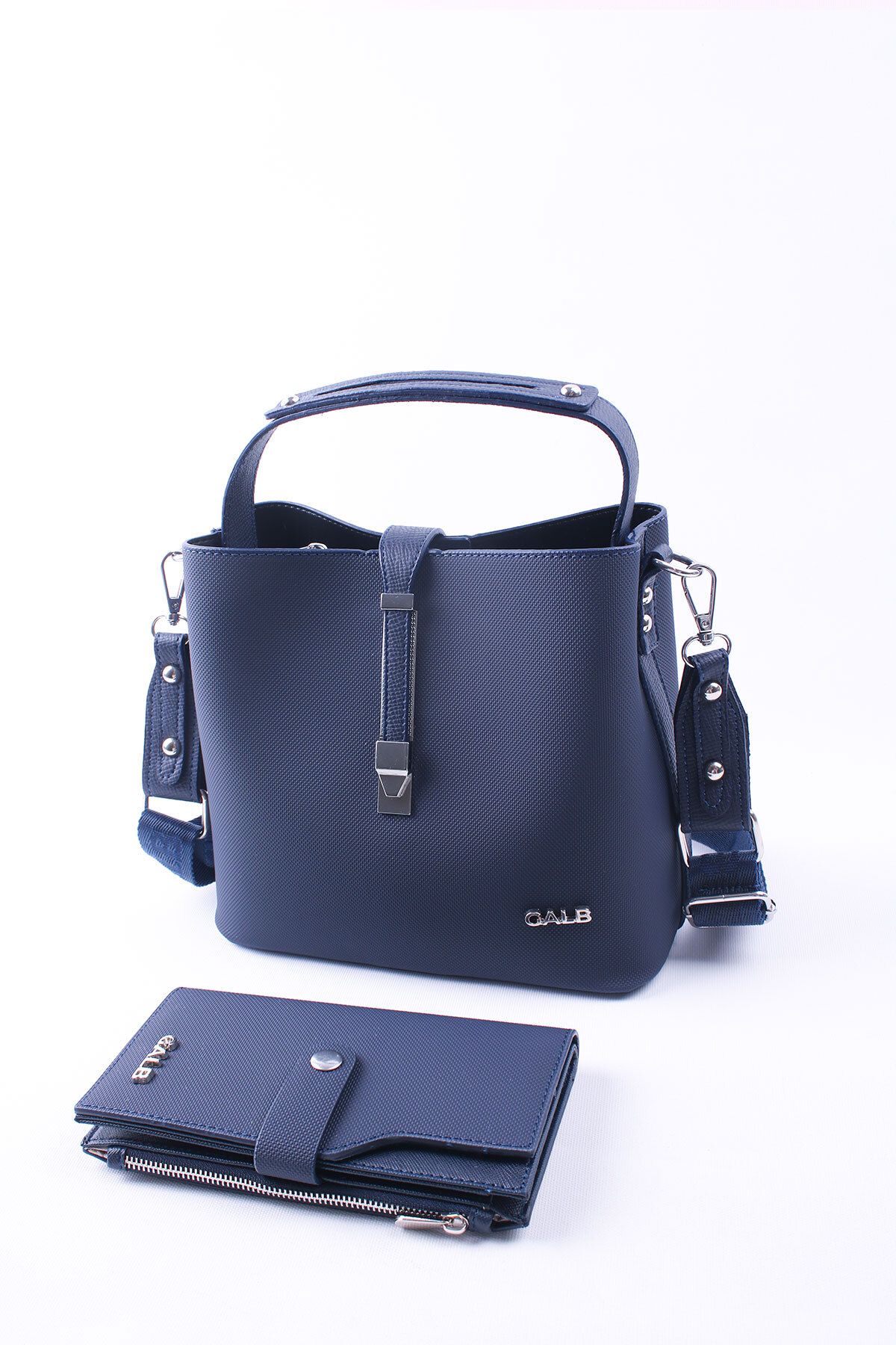 GALB LEATHER-Geantă de umăr pentru femei de culoare albastru bleumarin sezon nou 4 compartimente curea lată reglabilă 22x20 cm AKL2055 2