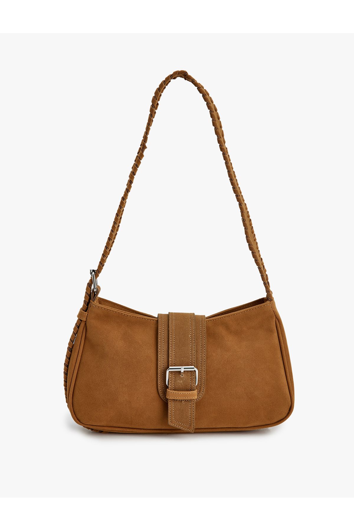 Koton-Suede Look Buckle Detailed Shoulder Bag - Zippered 2