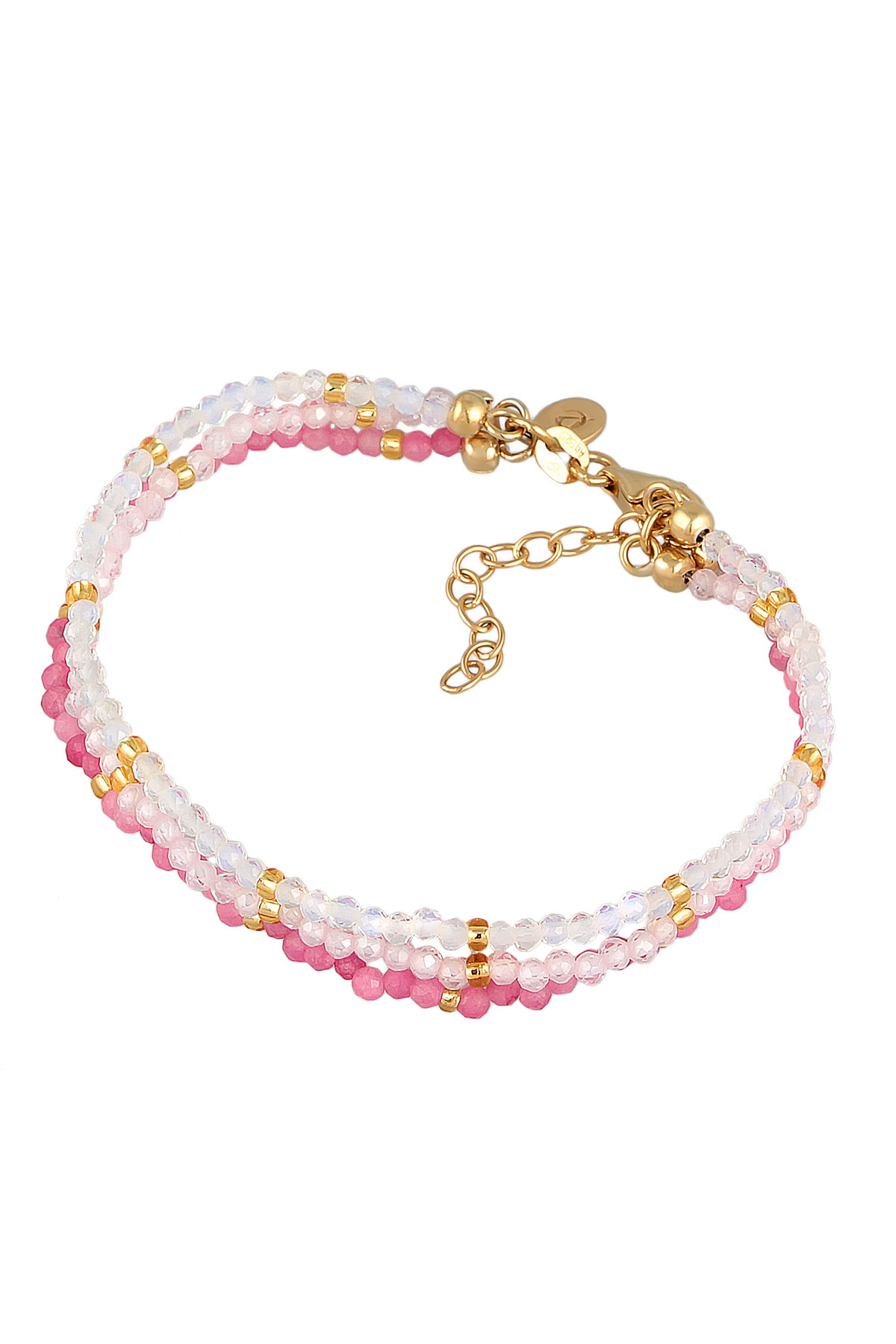 ELLI-Armband Damen Layer 3-reihig Beads mit Mondstein und Quarz in 925 Sterling Silber vergoldet 2