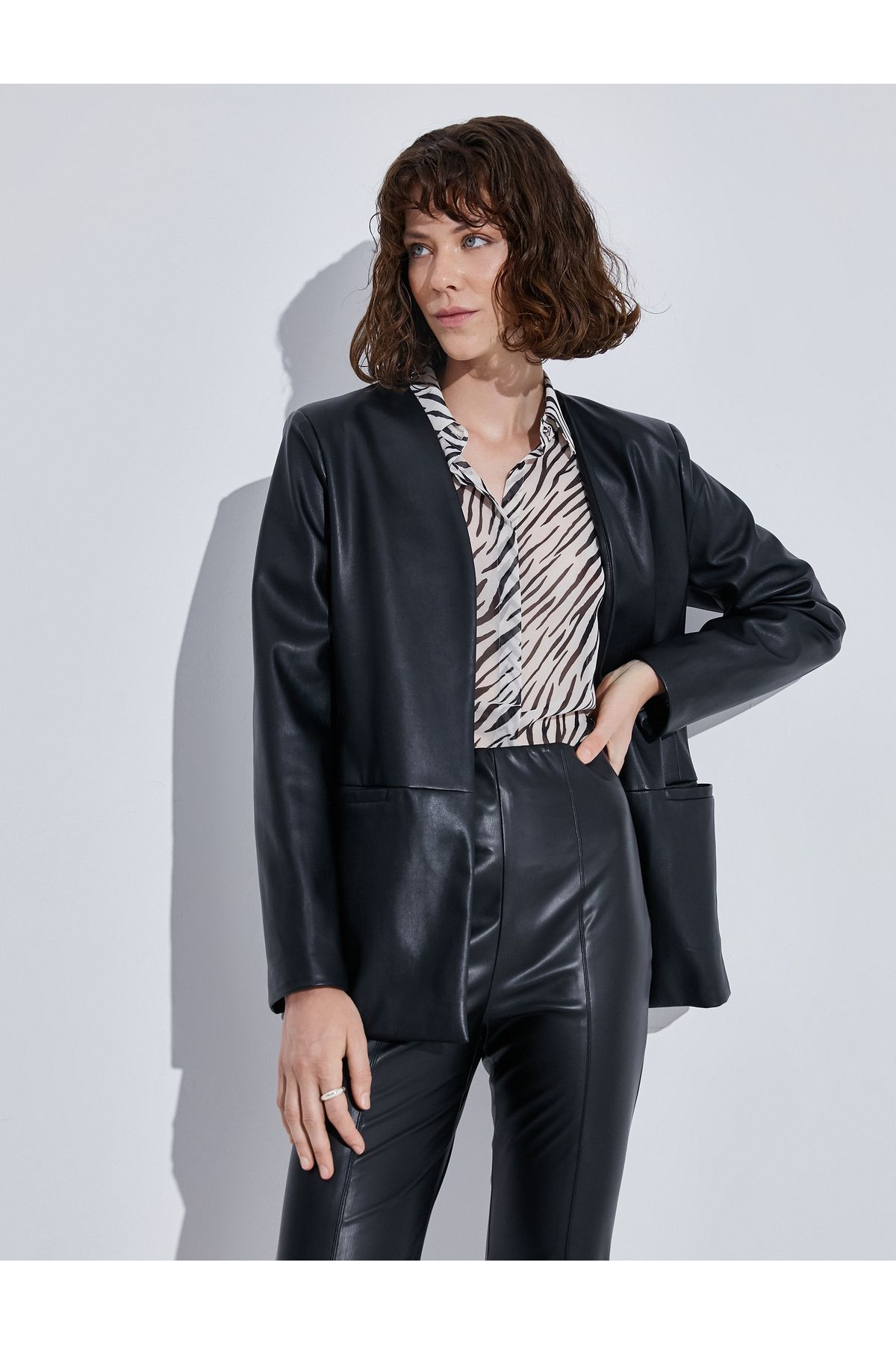 Koton-Leather Look Blazer Jacket 1