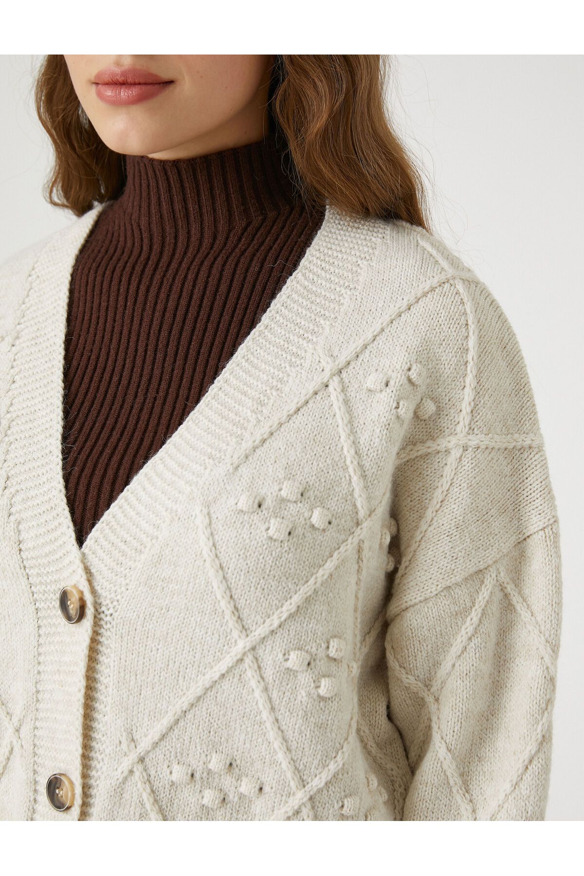 Koton-Crop Cardigan Knitted V-Neck Long Sleeve Buttoned 5