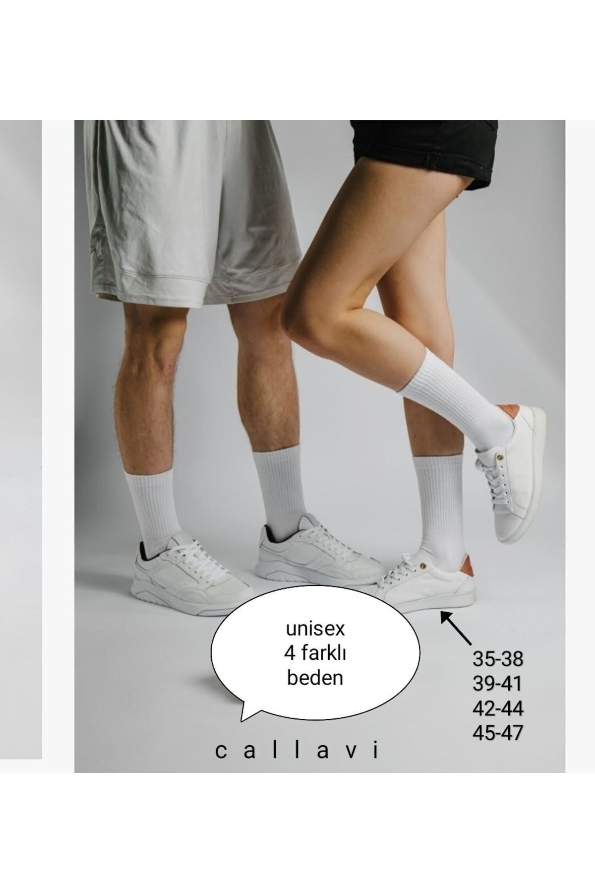 CALLAVI Unisex Düz Kolej Beyaz Çorap 4 Çift görsel 2