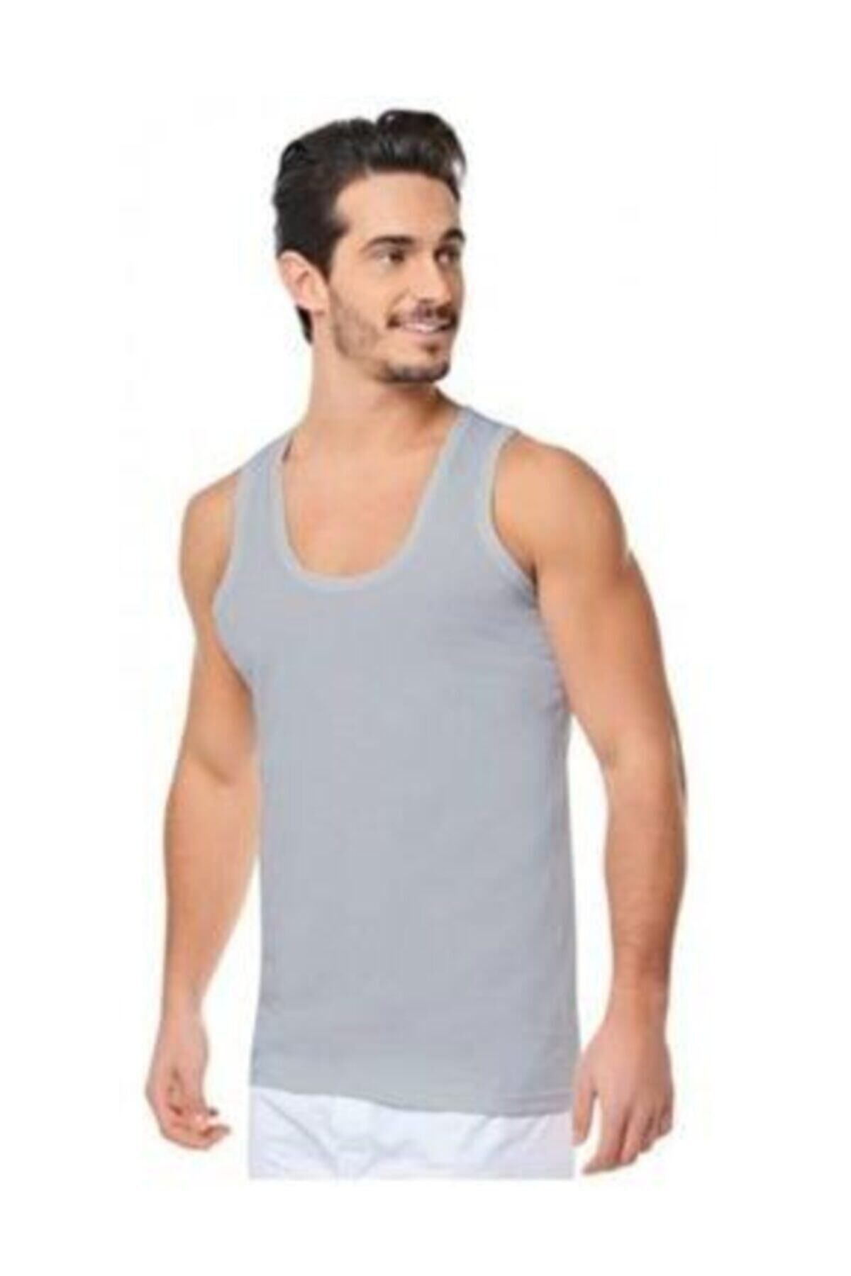 SİERNA Erkek Gri Askılı Klasik Pamuklu Atlet 12'li Paket srn-001762