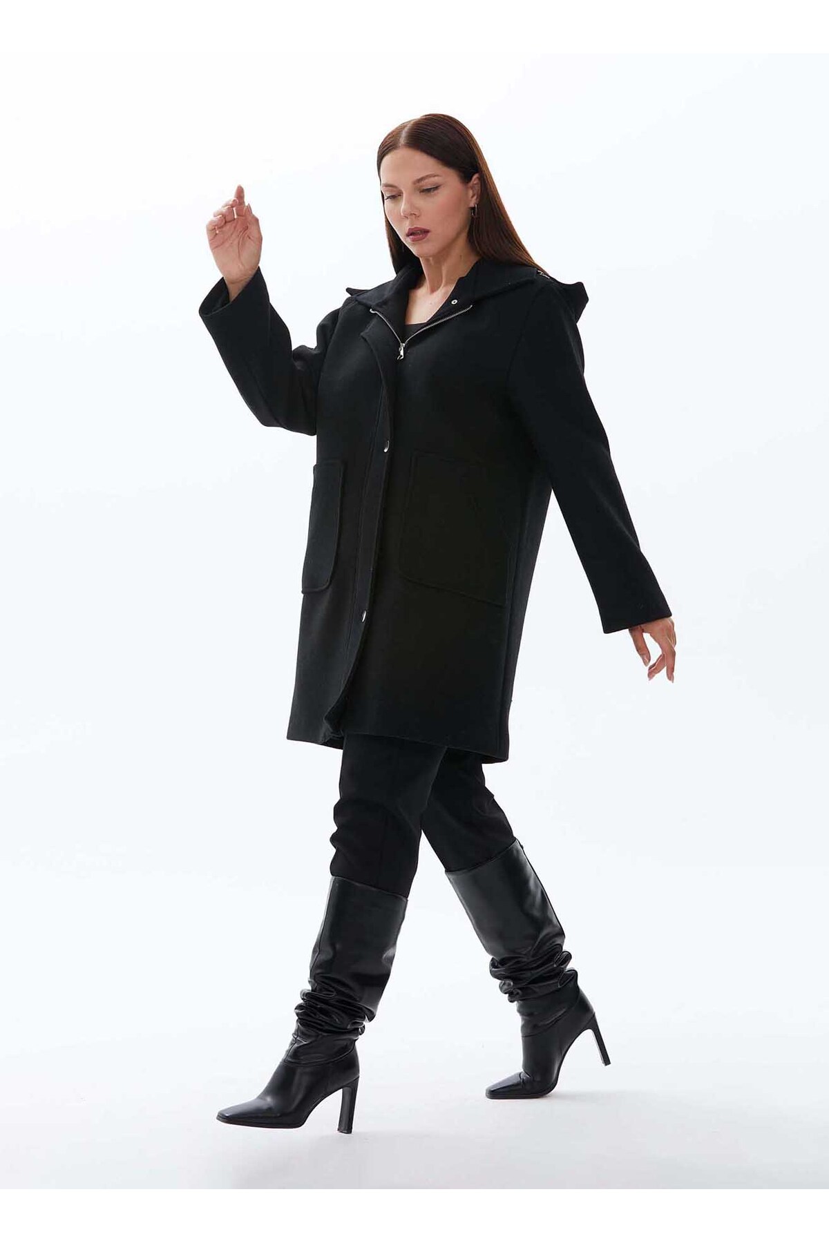 Selen  Siyah Kadın Polo Normal Düz Kaban 24KSL9422-BB Beden: 50 - Görsel 3