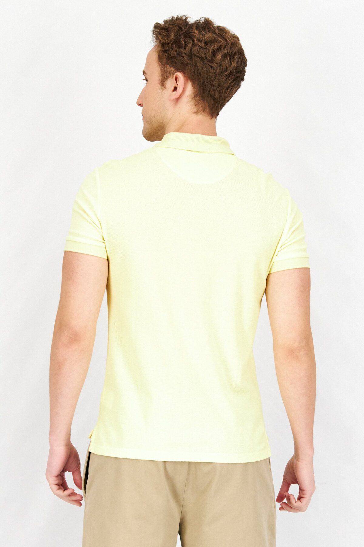 SELECTED-Men Slim Fit Brand Logo Short Sleeves Polo Shirt, Yellow 2