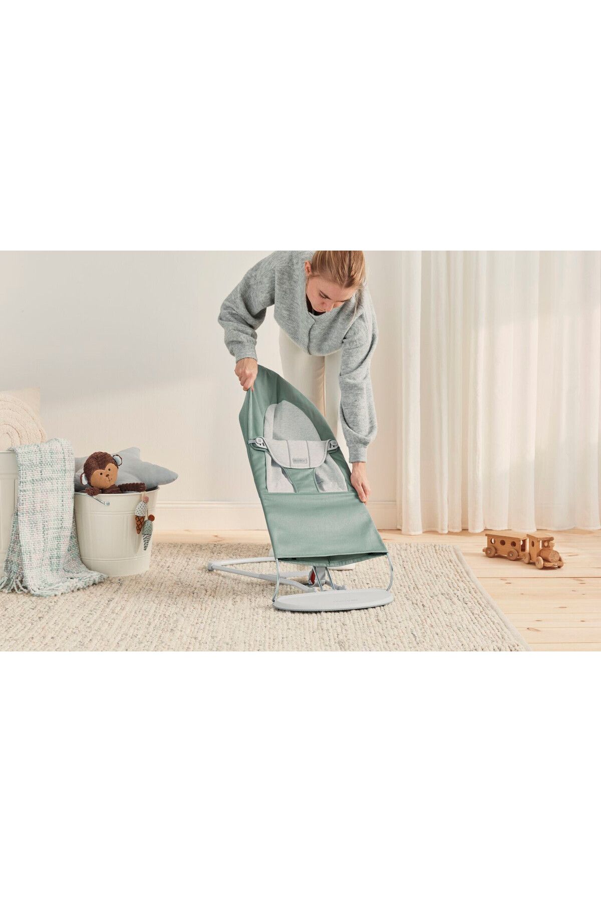 BabyBjörn-BABYBJÖRN Bouncer Balance Soft, Cotton/Jersey Light sage/Grey, Woven/Jersey 6