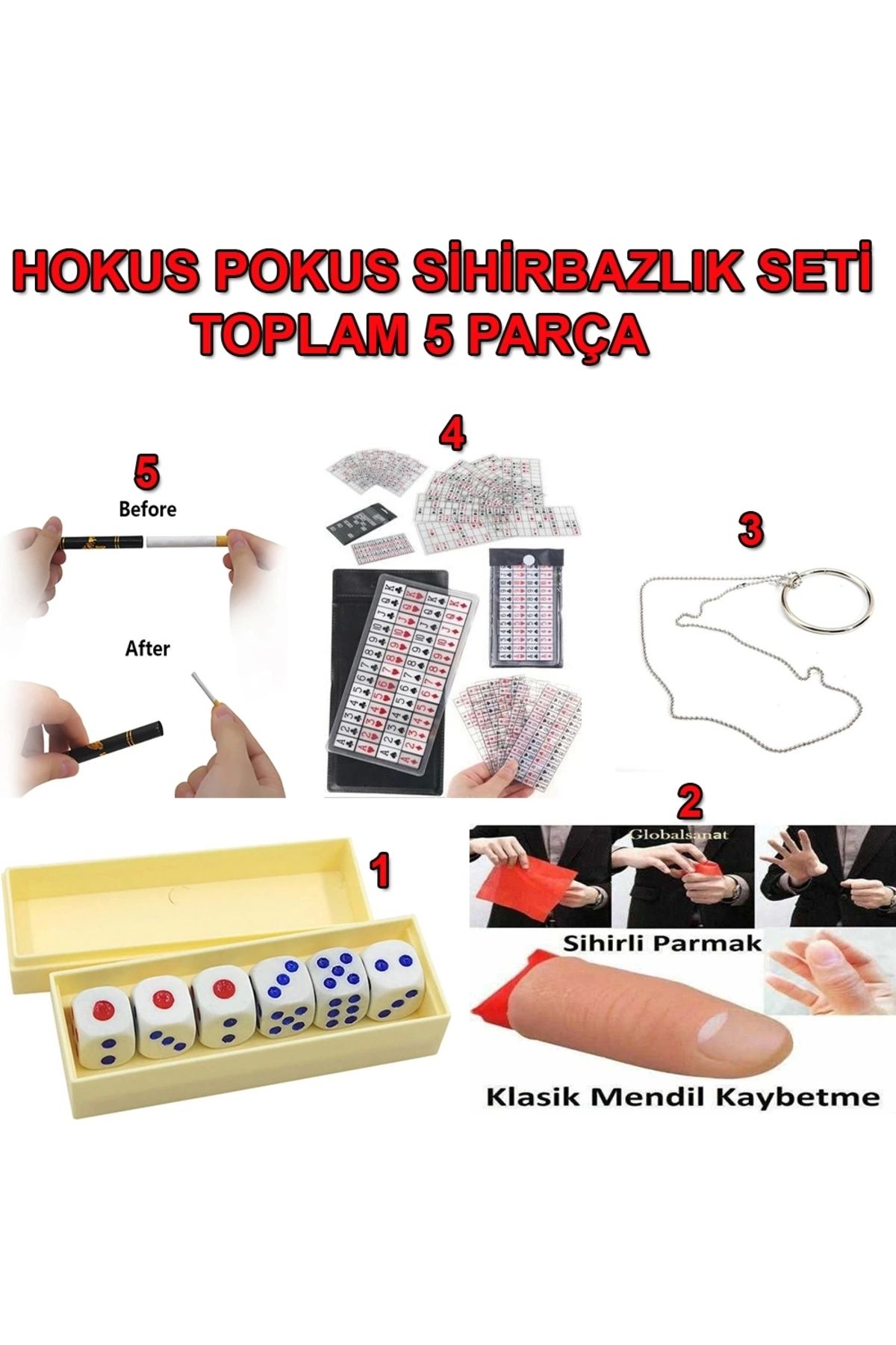 SYNOPE Çocuk Hokus Pokus Sihirbazlık Seti İllüzyon Oyunları 5 Parçalık Set