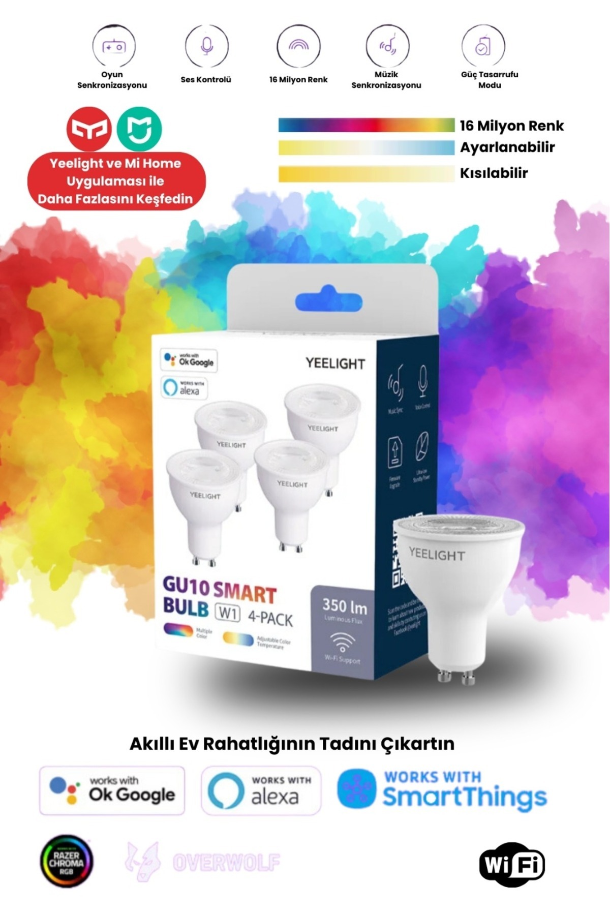 Yeelight W1 Led Akıllı Ampul Gu10 (RENKLİ) (4'LÜ) (DİSTRİBÜTÖR GARANTİLİ)