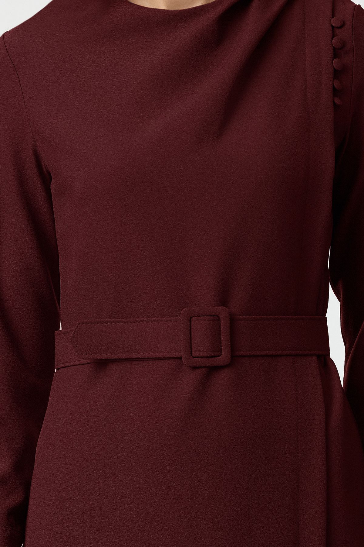 Trendyol Modest-Бордова двобортна сукня з драпірованим коміром з тканого крепу TCTAW25EB00122 4