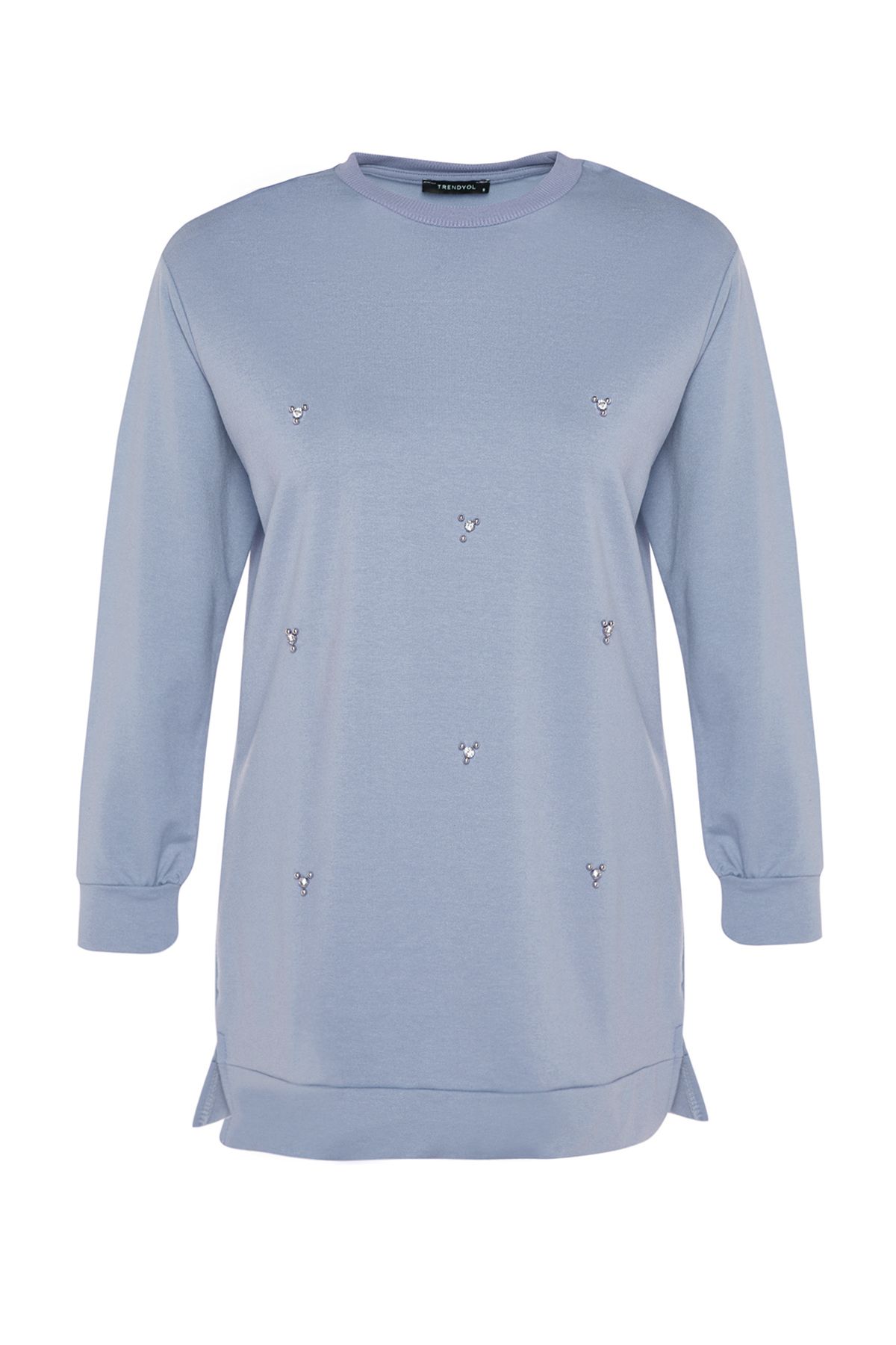 Trendyol Modest-Modrá Crew Neck Stone Detailní pletená tunika Tctss22Tn0072 6