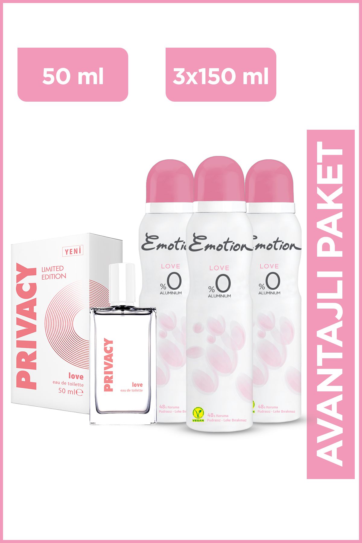 عطر زنانه Love Edt 50 ml + دئودورانت زنانه Emotion Love 3x150 ml Privacy