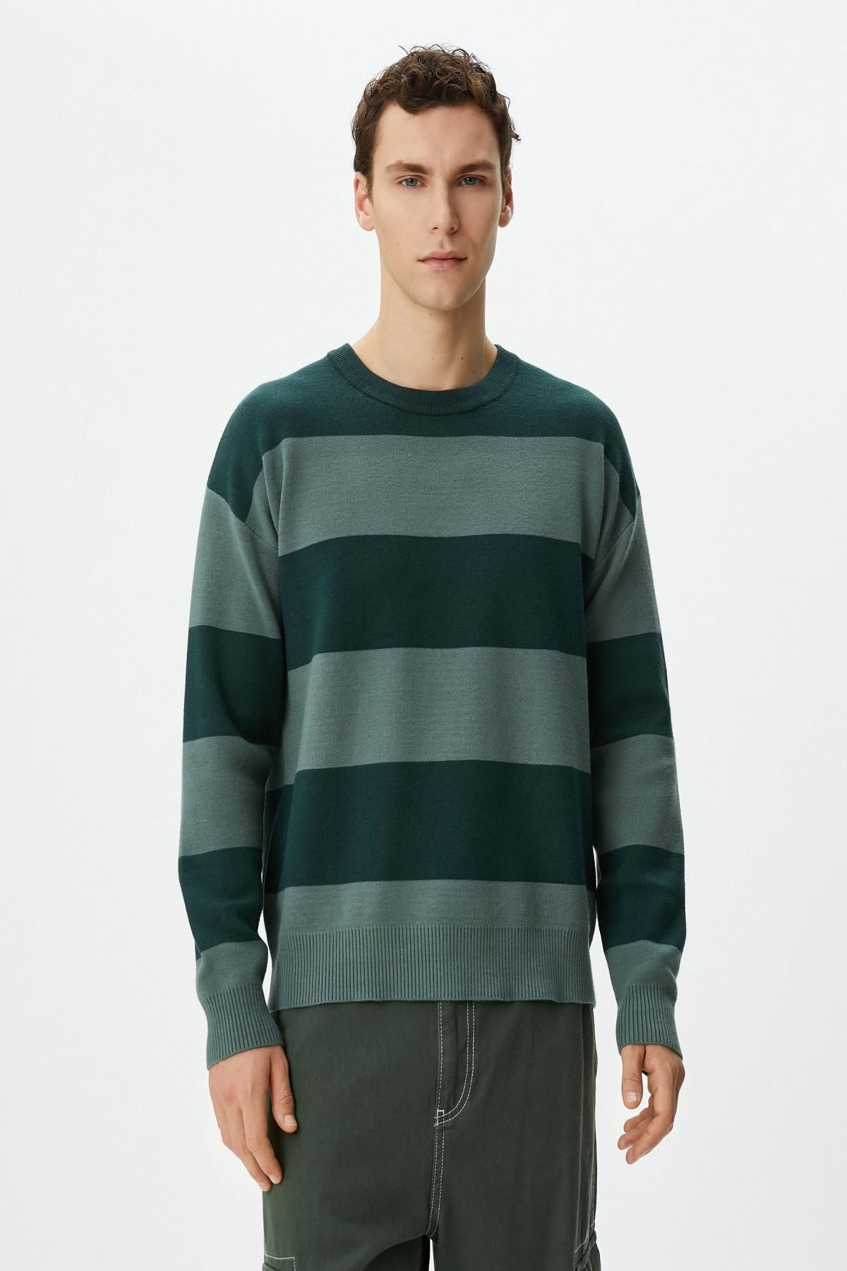 Koton-Green Striped Men's Sweater 4Wam70049Ht 3