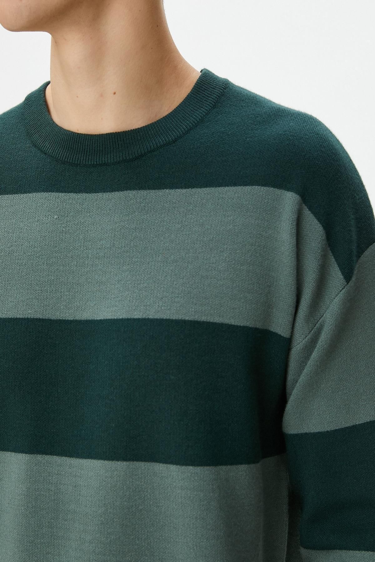 Koton-Green Striped Men's Sweater 4Wam70049Ht 5