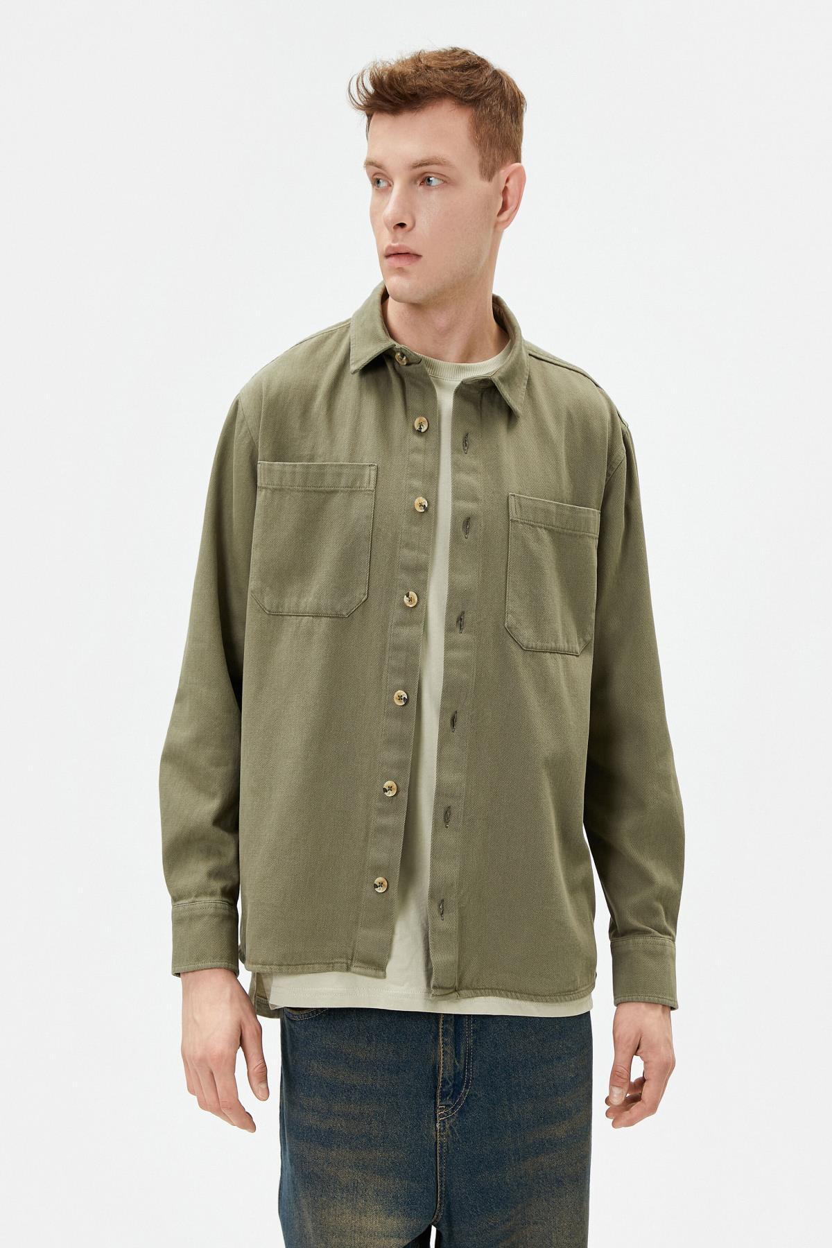 تیشرت مردانه خاکی کوتون | 4WAM60243HW اورجینال - تصویر 3