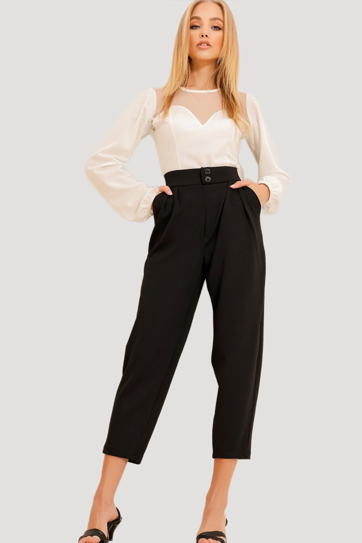 Trend Alaçatı Stili-Women's Black High Waist Carrot Pants ALC-X11148 2