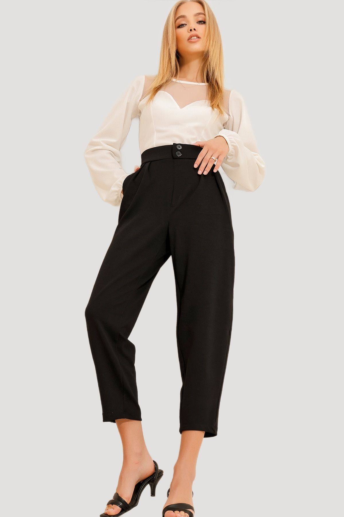 Trend Alaçatı Stili-Women's Black High Waist Carrot Pants ALC-X11148 4