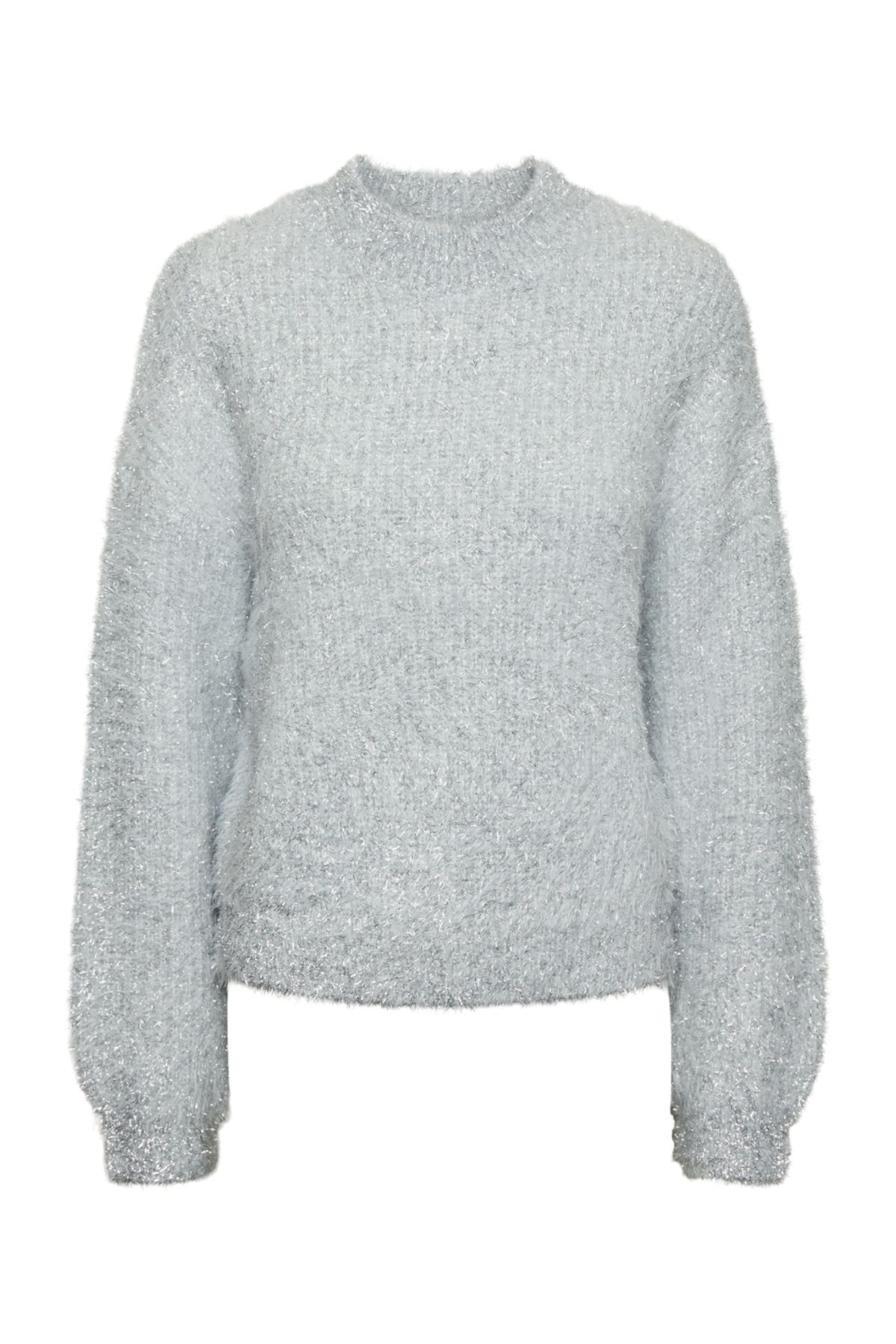 PIECES-O-Ausschnitt Lurex All Over Long Sleeve Ladies Strick-Pullover – lockere Passform 1