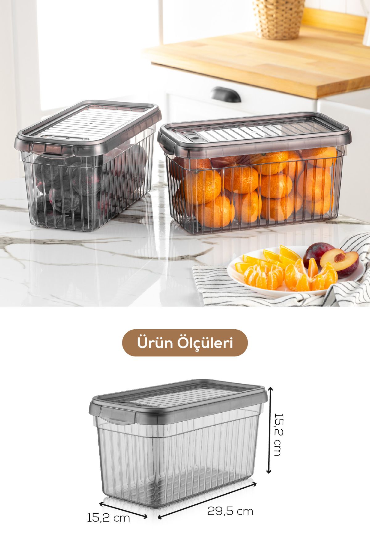 Vienev-Set of 3 Self-Striped Storage Containers with Lockable Lid 4 Liters 8