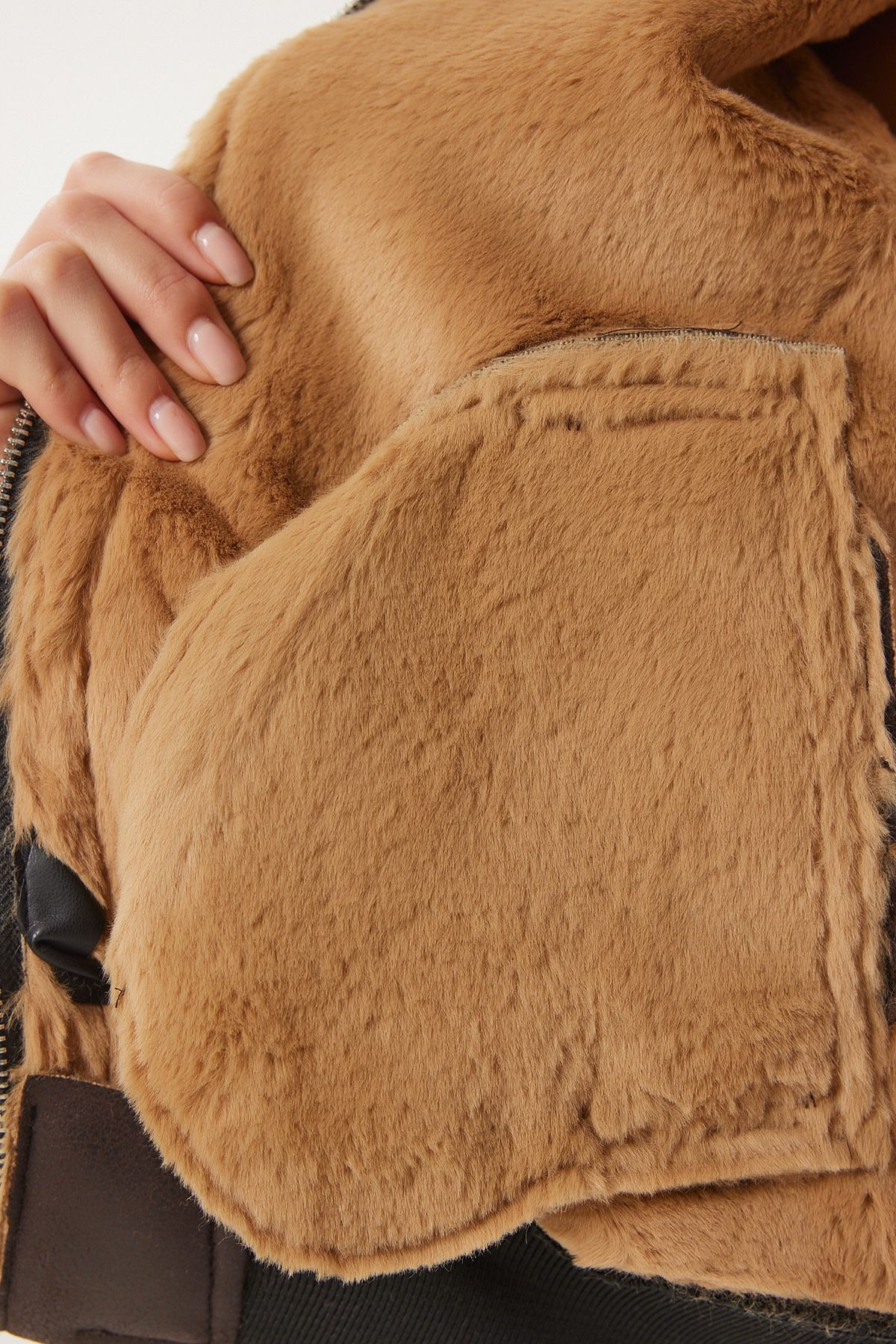 Happiness İstanbul-Women's Brown Faux Leather Bomber Jacket Fn03408 6