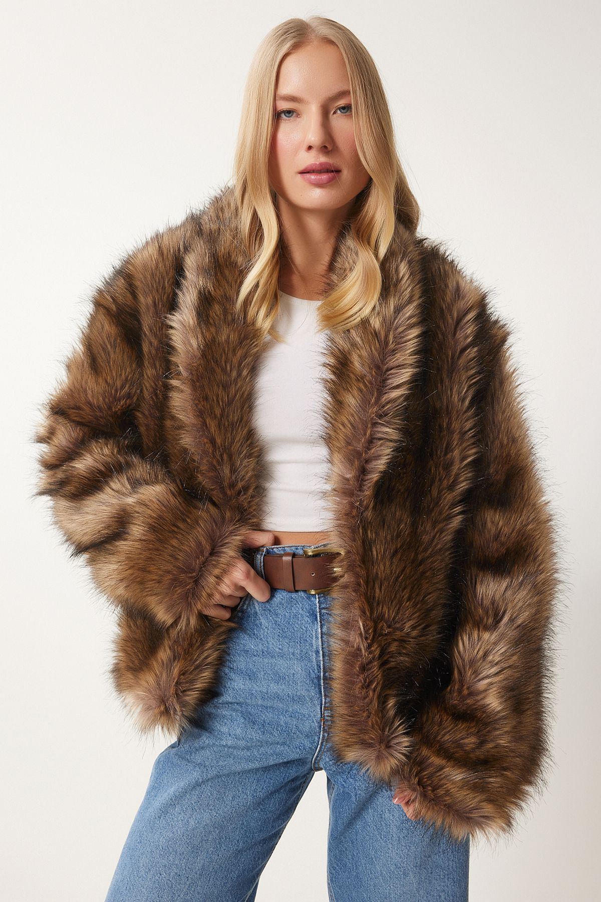 Happiness İstanbul-Women's Mink Shawl Collar Faux Fur Jacket Fn03394 1