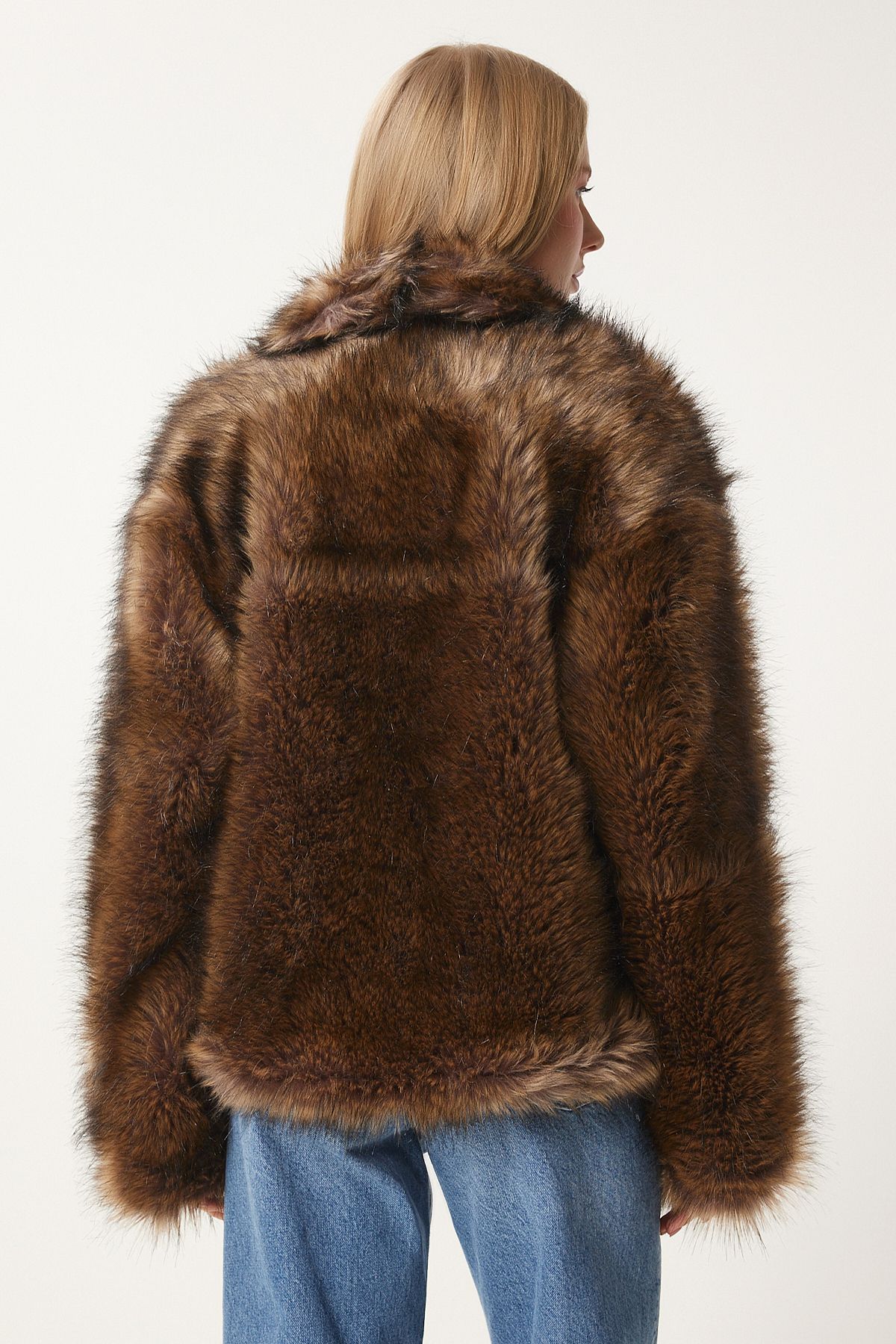 Happiness İstanbul-Women's Mink Shawl Collar Faux Fur Jacket Fn03394 8