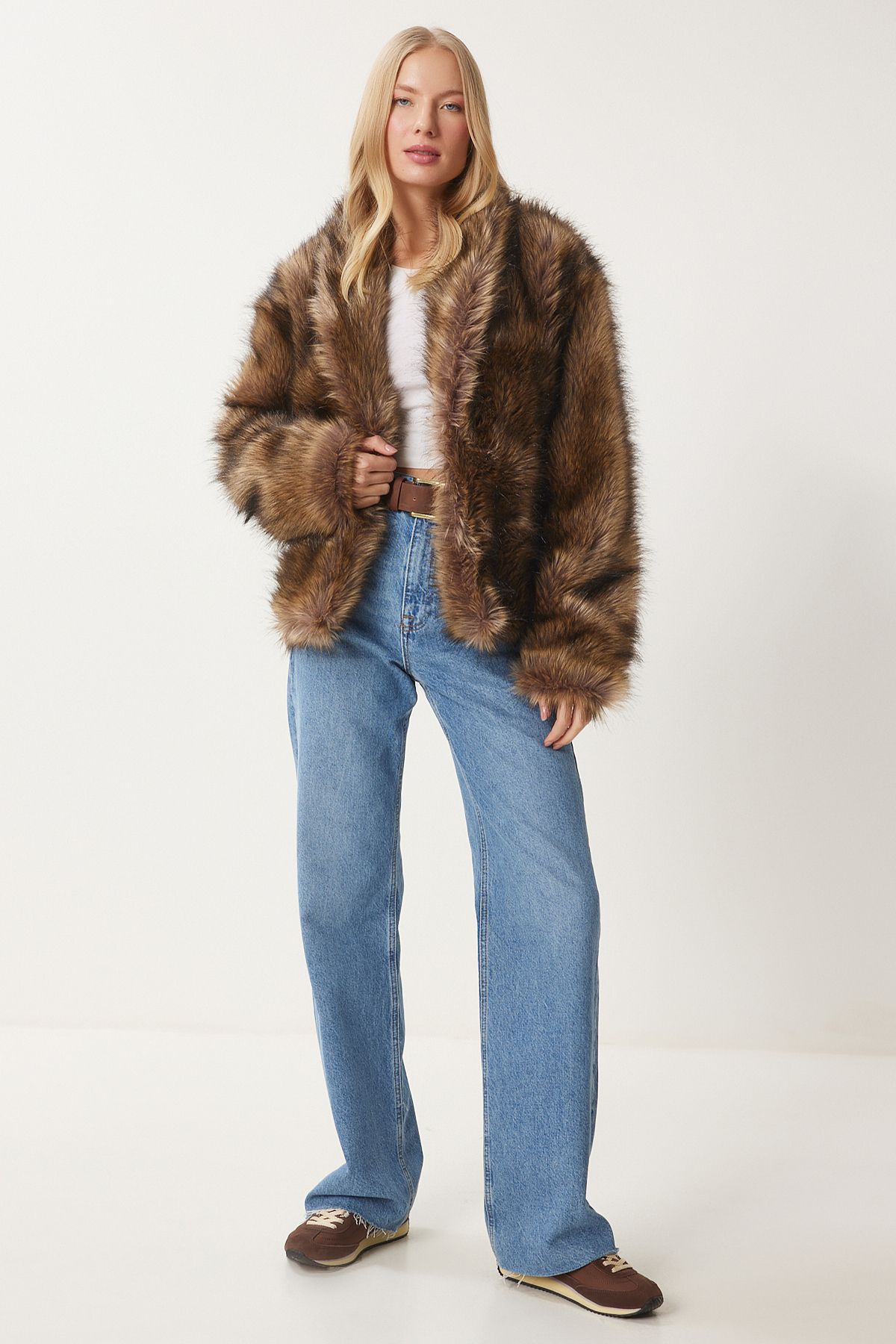 Happiness İstanbul-Women's Mink Shawl Collar Faux Fur Jacket Fn03394 5