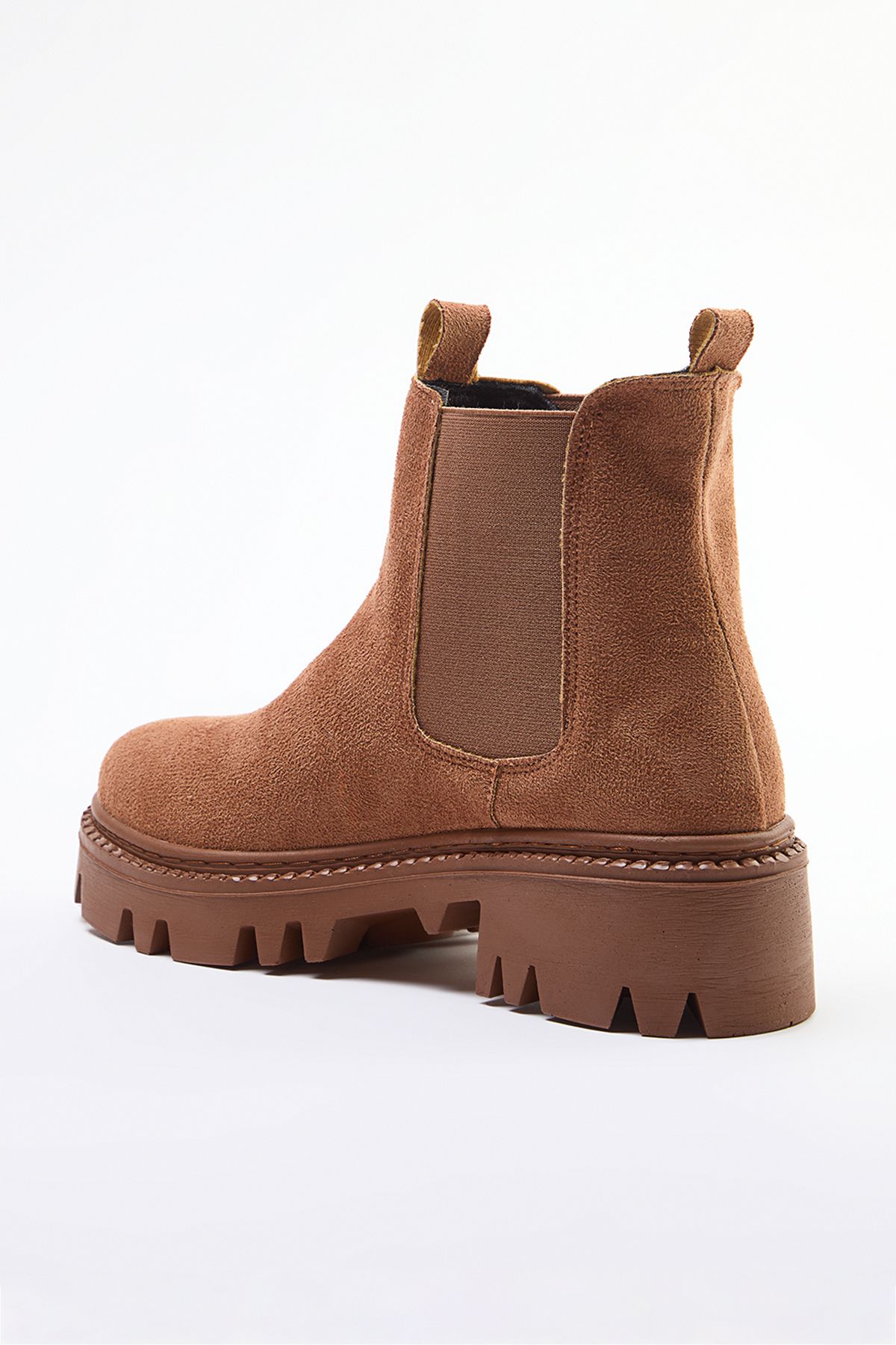 TRENDYOL SHOES-Brązowe zamszowe grube płaskie dno Chealsea damskie buty Takaw25Bo00063 6