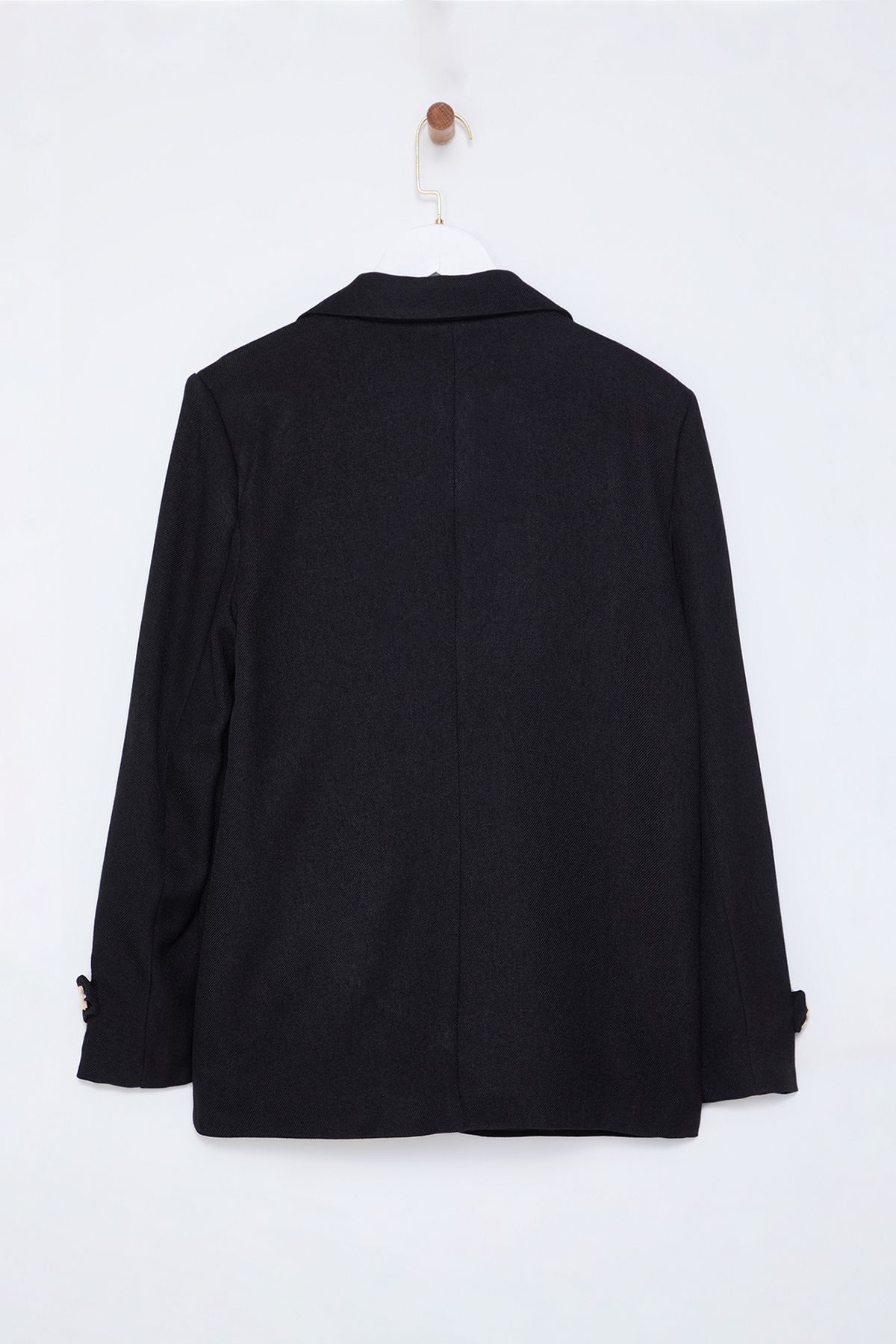 Trendyol Collection-Fekete zseb részletes gyapjú megjelenésű, túlméretezett szőtt blézerkabát TWOAW25BC00039 7