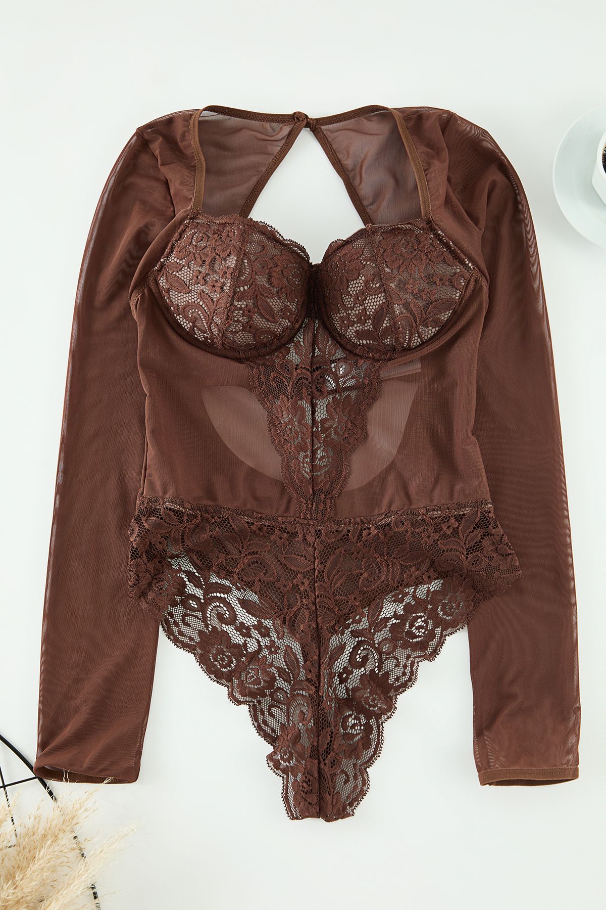 Trendyol Collection-Cut-Out-Body mit brauner Spitze – THMAW25BD00003 5
