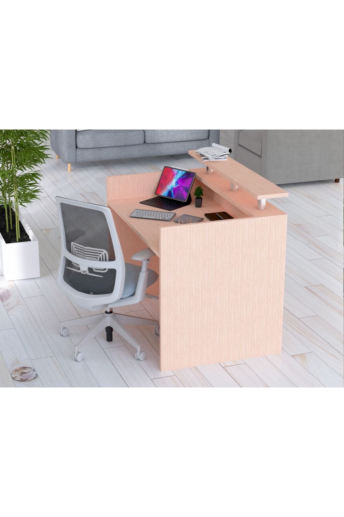 Mahmayi-R06 Oak Office Reception Desk Without Drawers - 120cm 4