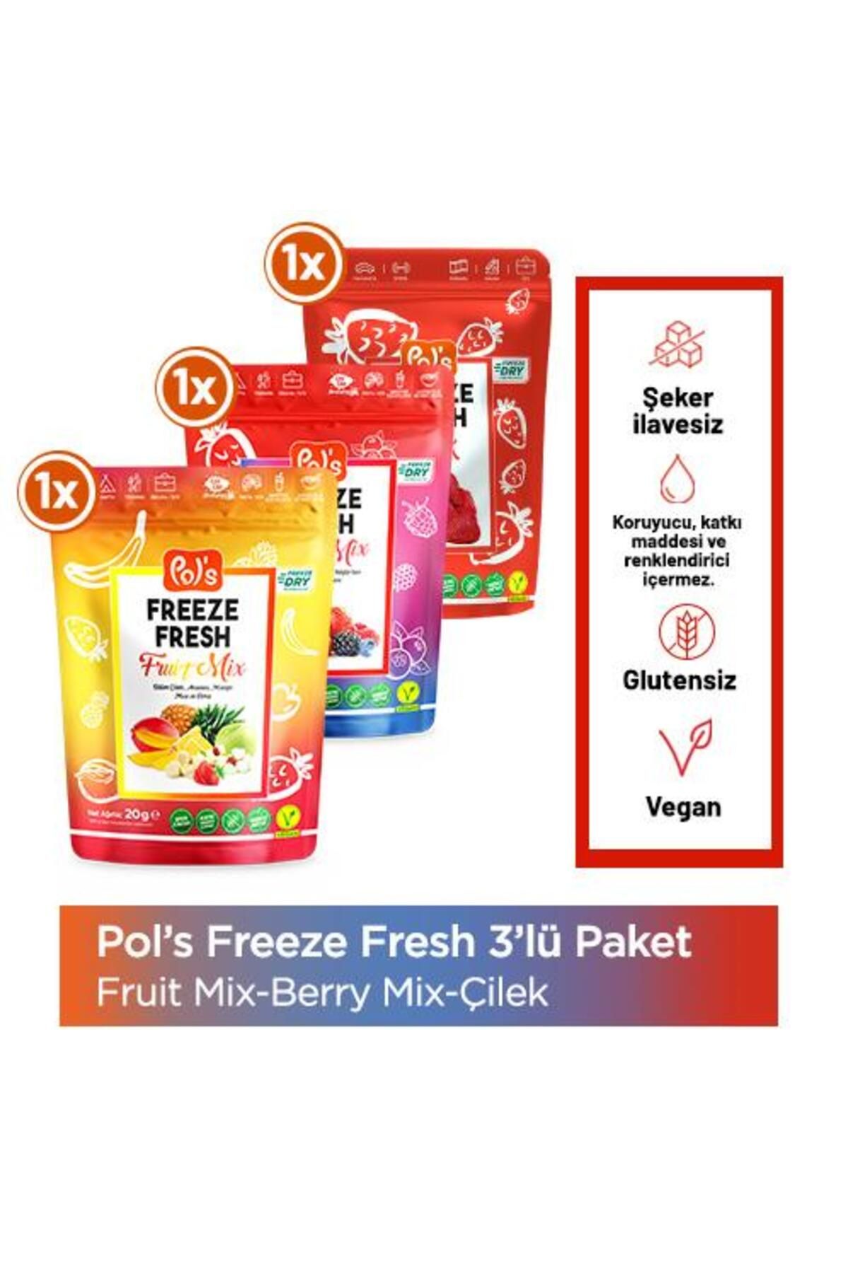 Pol's Freeze Fresh Berry Mix 16 G, Fruit Mix 20 G, Çilek 15 G