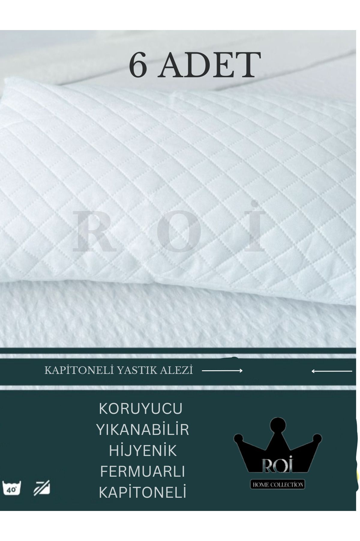 Roi Tekstil 6'LI TER VE KİR GEÇİRMEZ 50X70 KAPİTONELİ DESENLİ FERMUARLI YASTIK ALEZİ