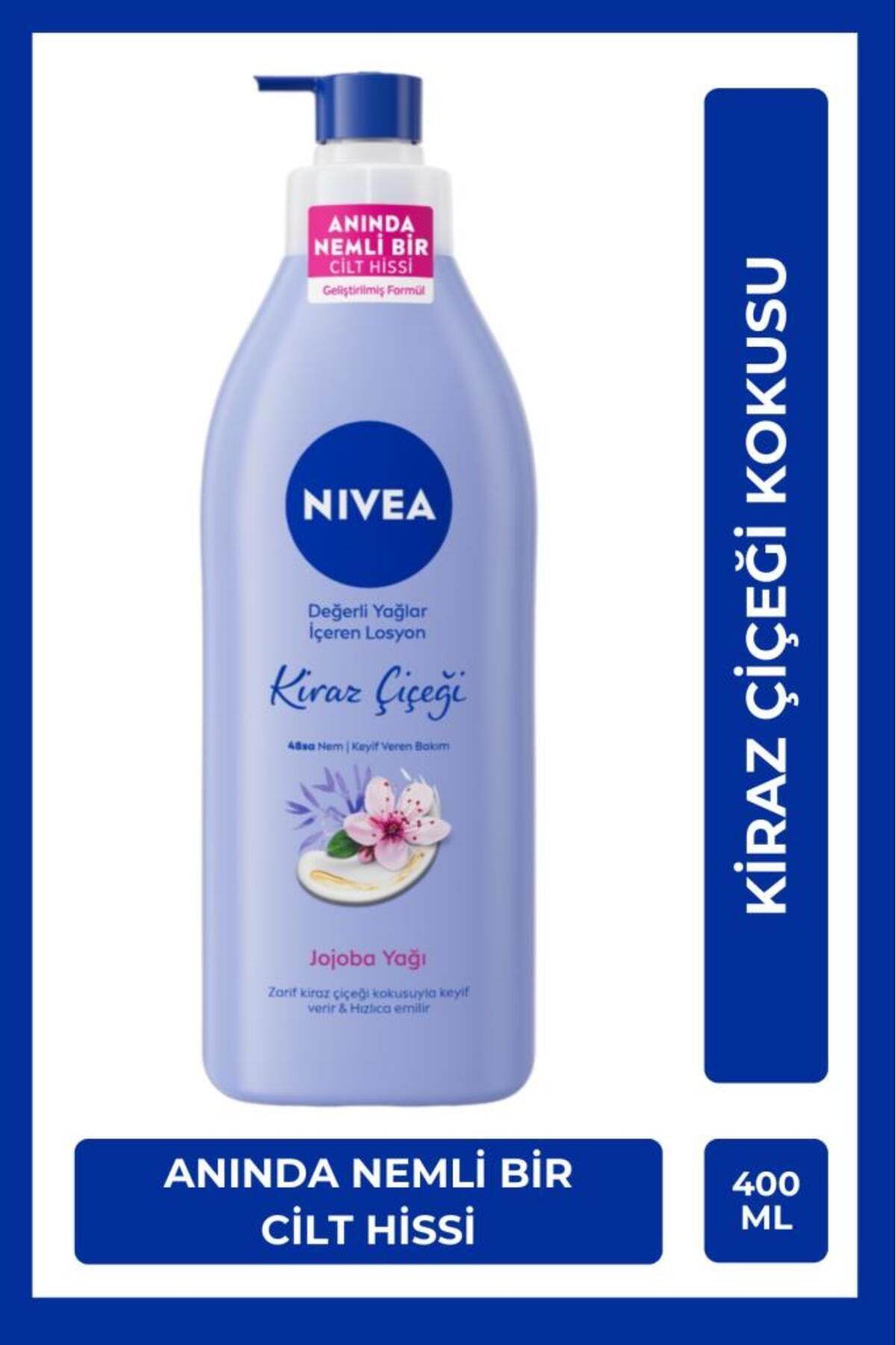 NIVEA Besleyici Vücut Losyonu 400ml, Kiraz Çiçeği, Jojoba Yağı Kuru Cilt Tipleri SAKLI G