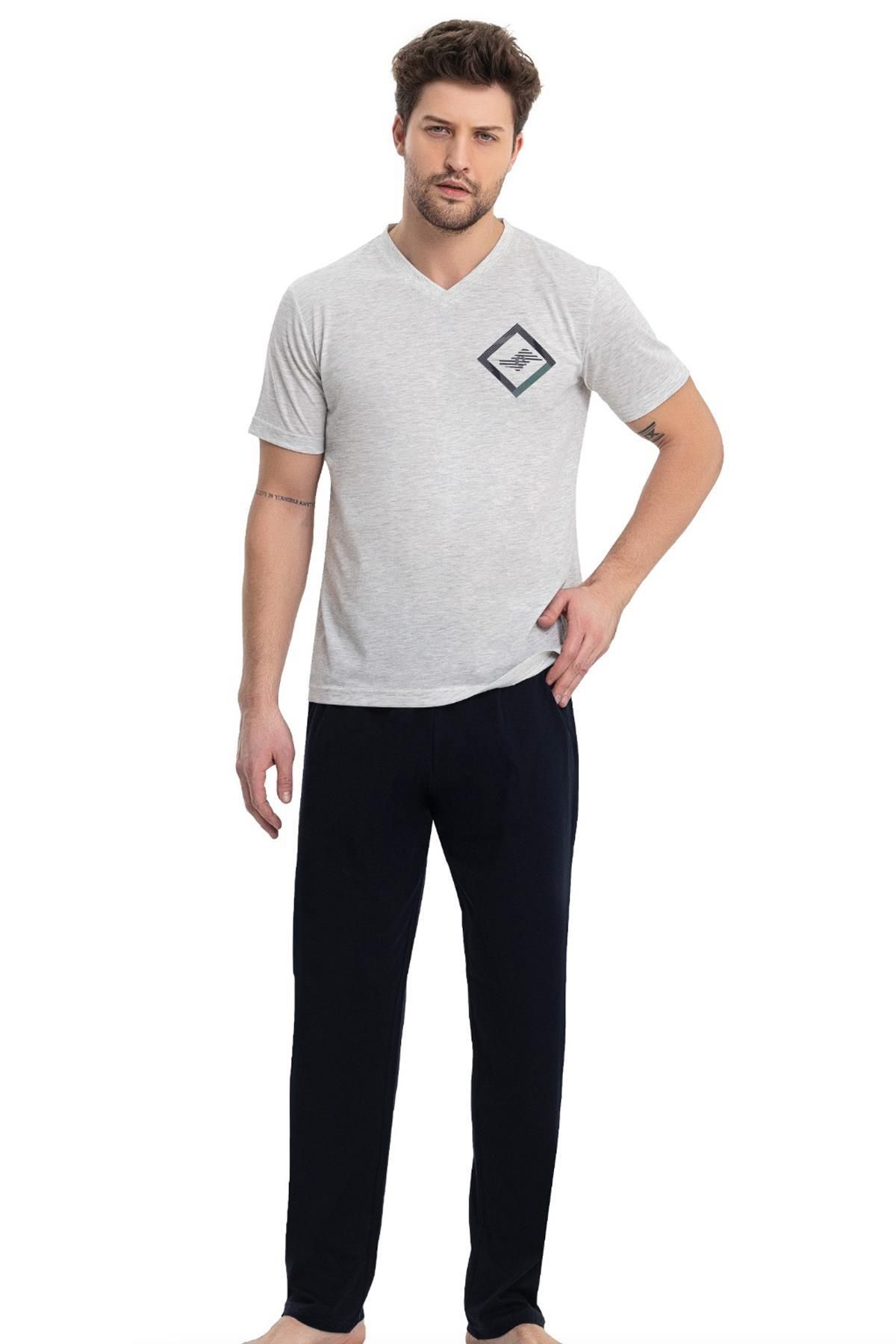 Erse-V-Neck 100% Cotton Men's Pajama Set - Short Sleeve 1