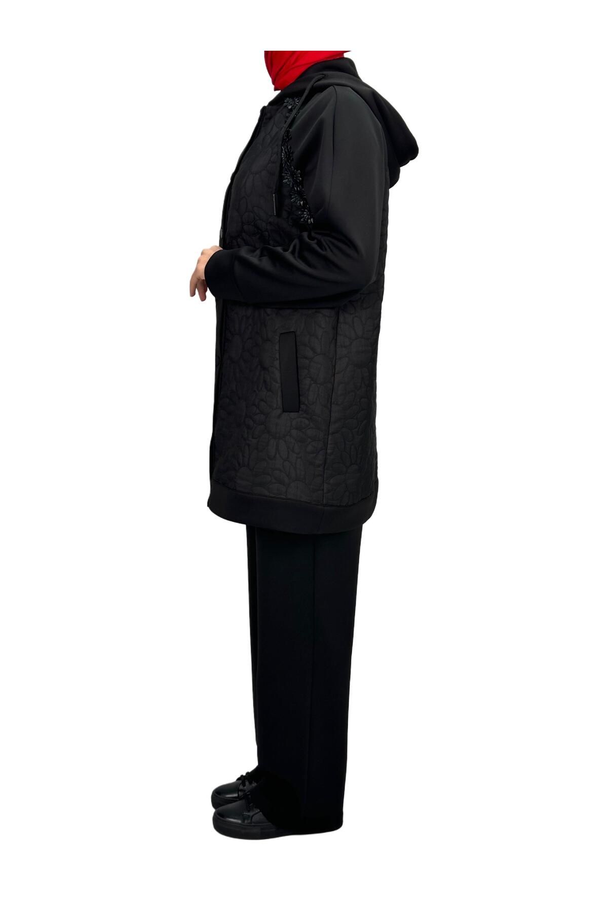 ottoman wear-Black Plus Size Pants Set - Otw6055 3