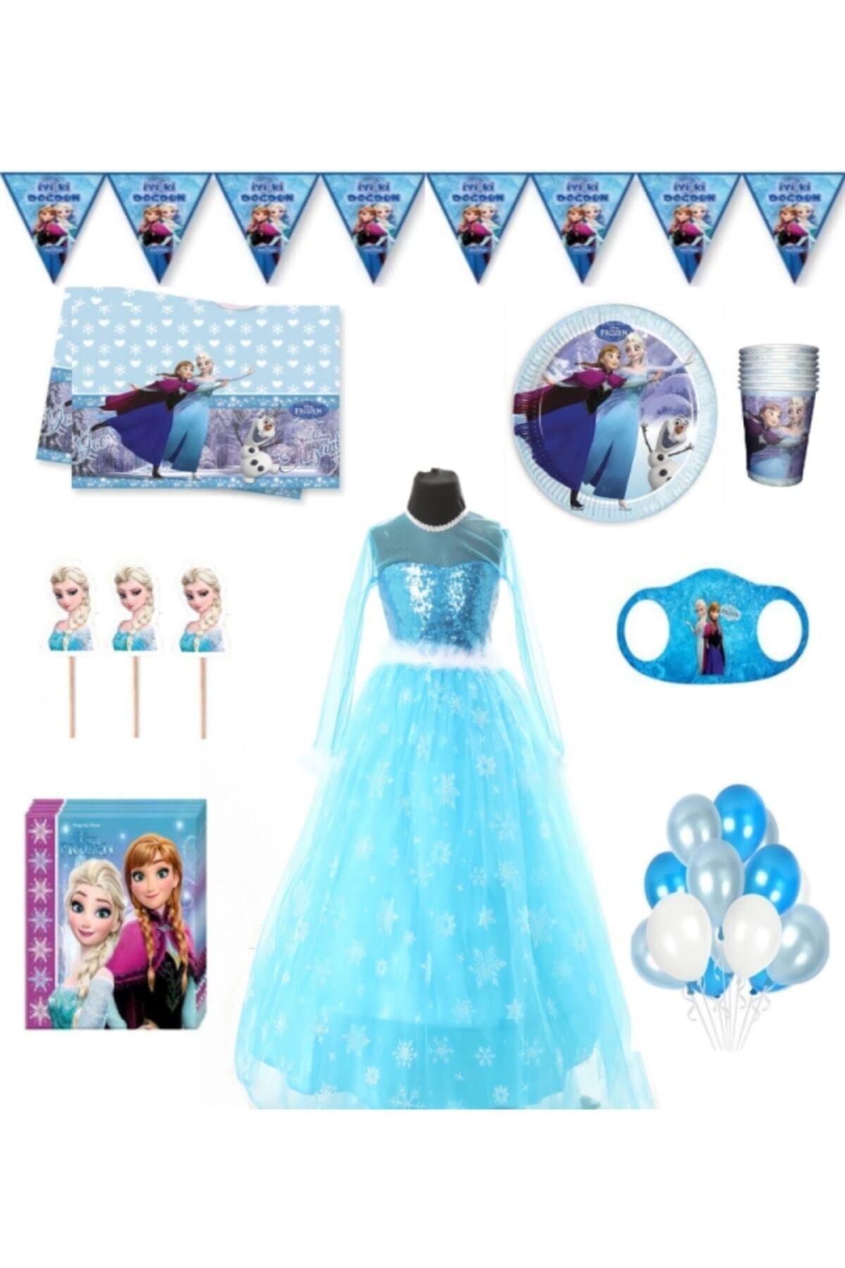 Parti Kırtasiye Frozen Elsa Kostümlü Doğum Günü Seti 8 Kişilik