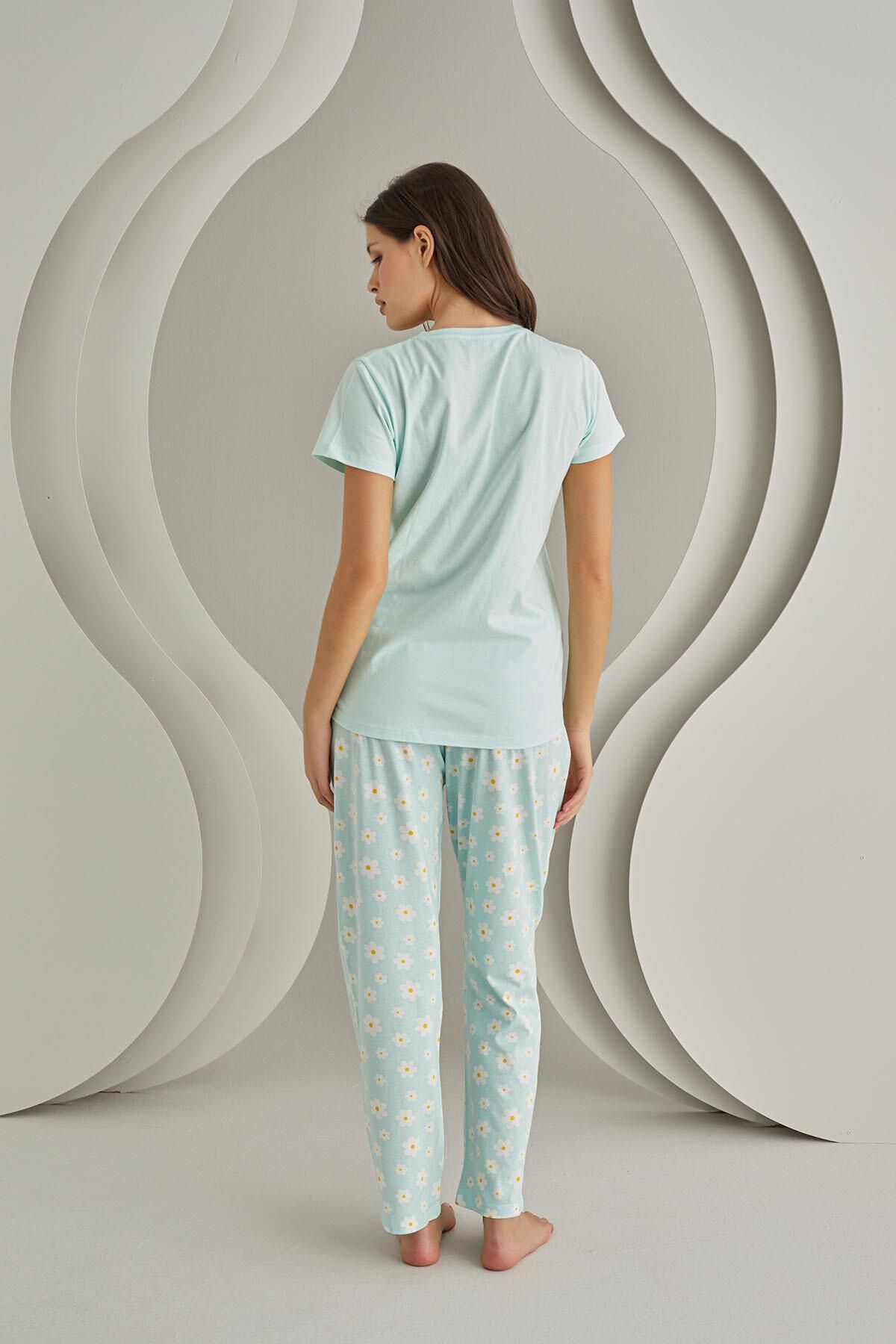 NBB-Daisy Patterned Women's Pajama Set - 100% Cotton 3