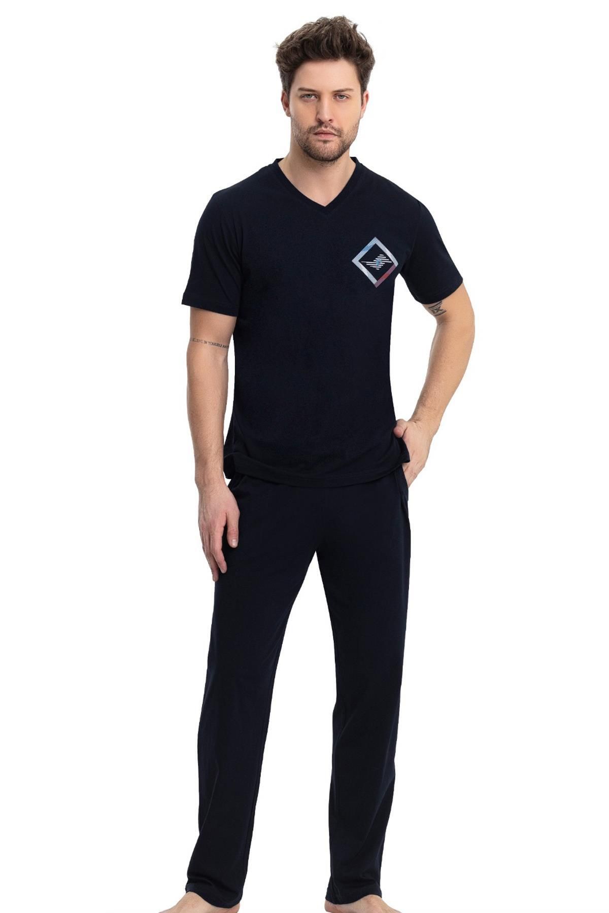 Erse %100 Pamuklu Kısakol V Yaka Erkek Pijama Takım