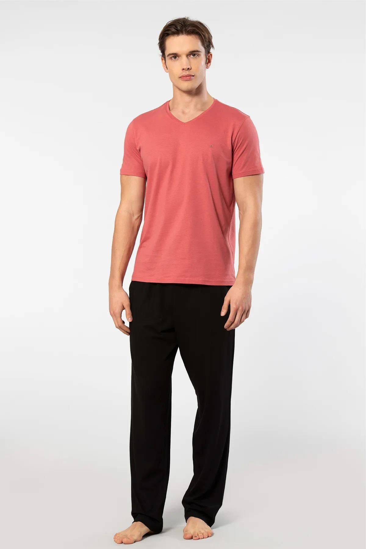 Cacharel V Yaka T-shirt Ve Cepli Pijama Takım, %50 Pamuk %50 Modal