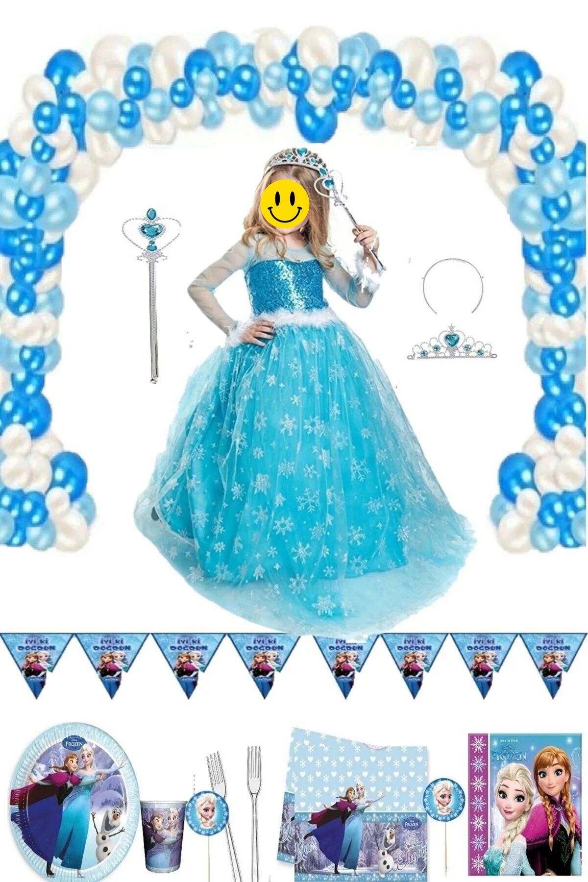 Parti Selesi Frozen Elsa Uzun Kol Kostüm Ve Doğum Günü Parti Seti 16 Kişilik Lüks Set