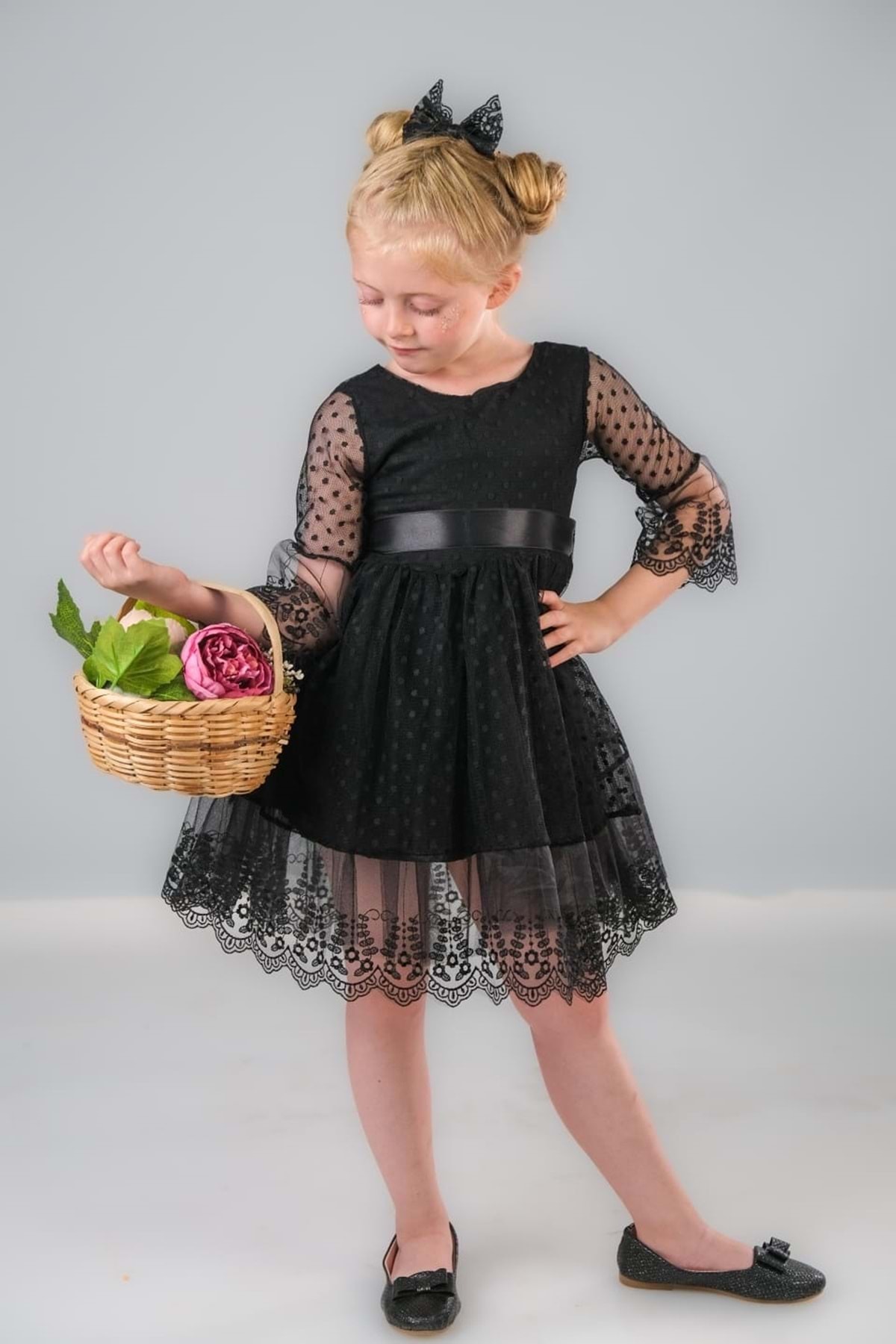 Mnk Dream Luxury Dantel Kız Çocuk Elbise MNK0327 SİYAH fotoğrafı 5 (önizleme)