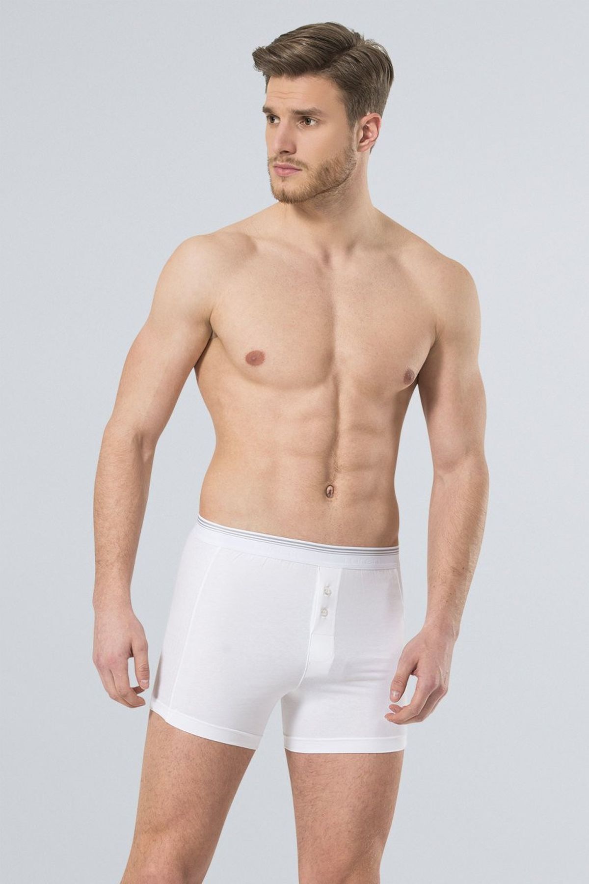 TÜREN-135 White 2-Piece Men's Lycra Buttoned Boxers 3