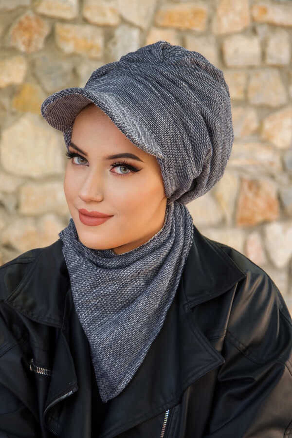 Aişe tesettür-Denim Blue Drawstring Hijab Hat 1