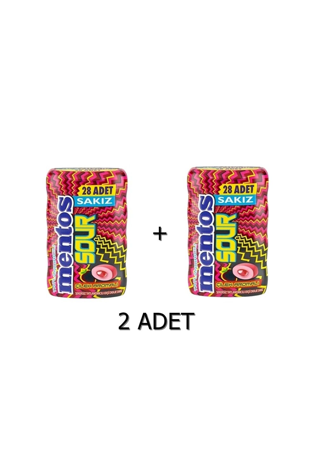 Mentos Sour Çilek Aromalı Şekersiz-Tatlandırıcılı Ekşi Draje Sakız 56g (2 ADET)