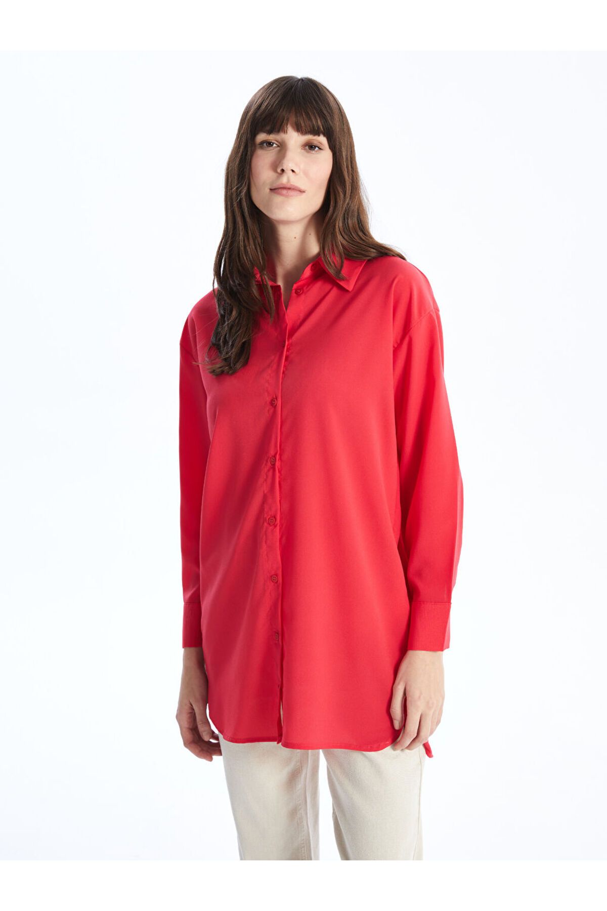 LC Waikiki Düz Uzun Kollu Oversize Kadın Gömlek Tunik