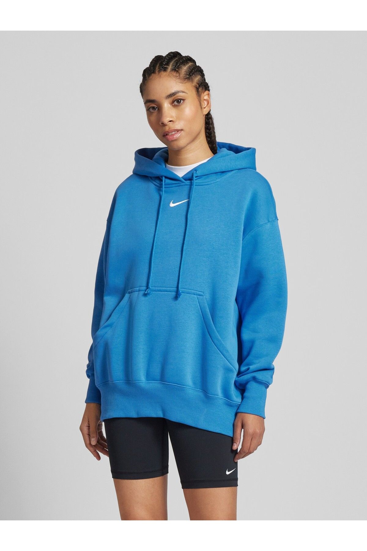 Nike-Phoenix Fleece Blue Oversized Women's Sweatshirt - Hooded 1